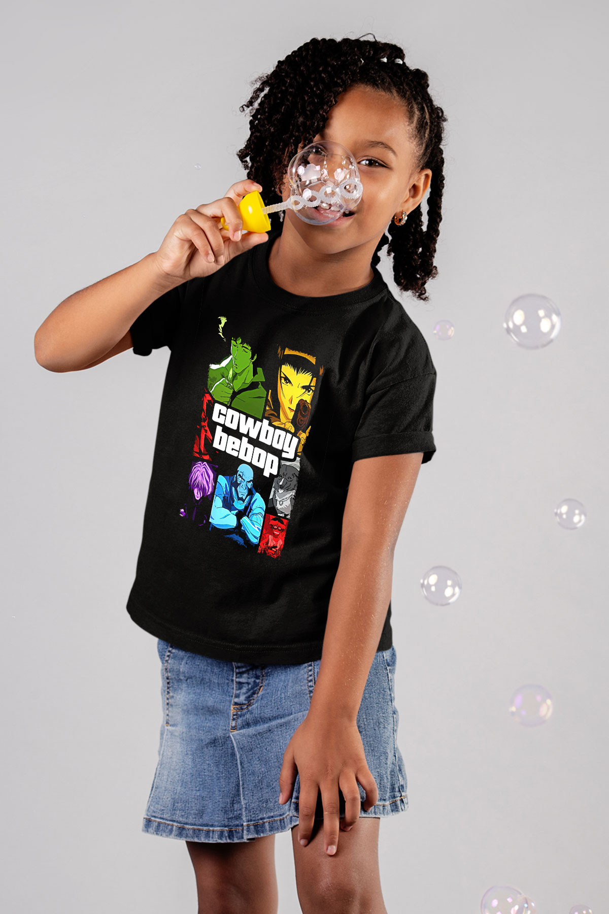 Cowboy Bebop Baskılı Unisex Siyah Çocuk Tişört - Tshirt