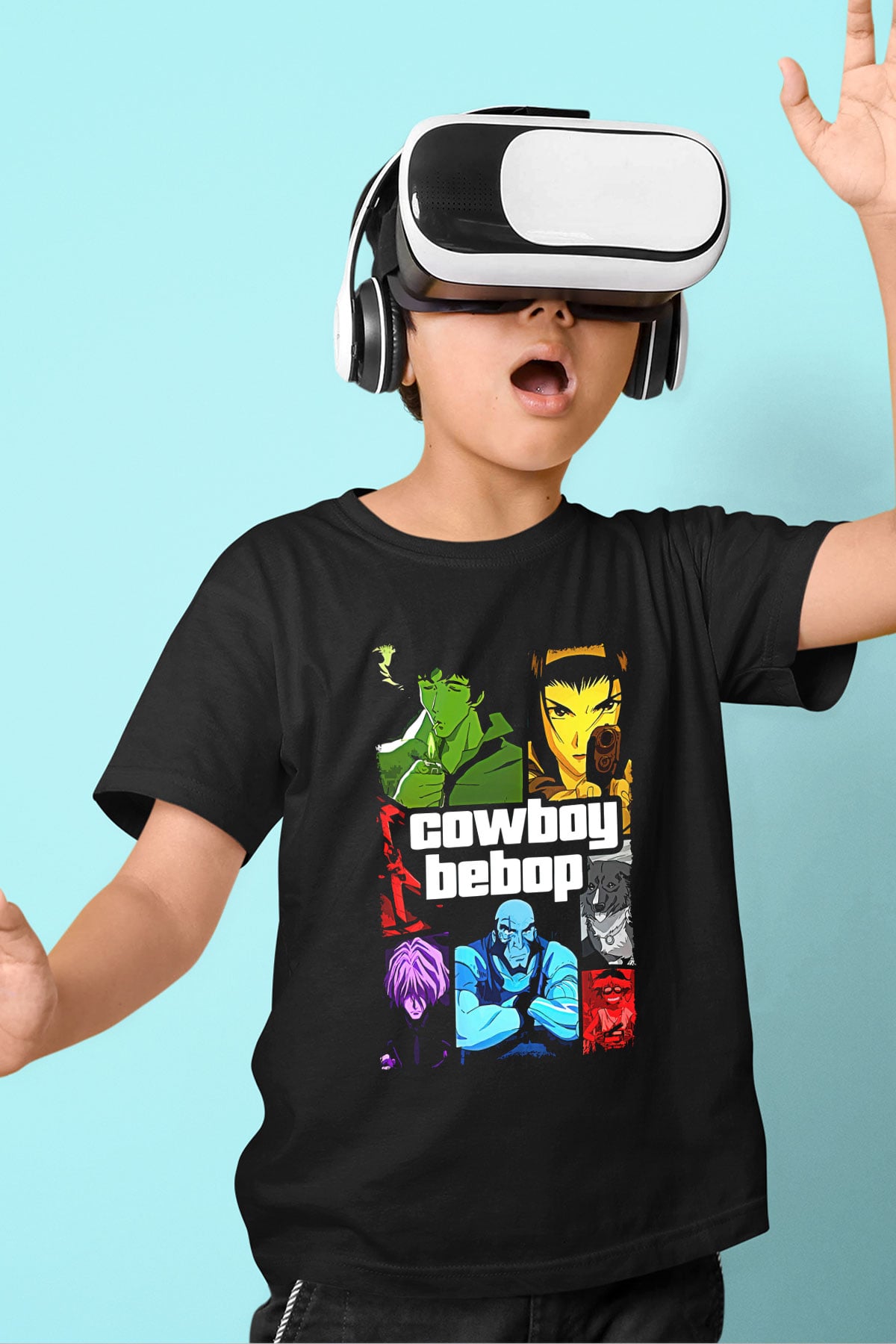 Cowboy Bebop Baskılı Unisex Siyah Çocuk Tişört - Tshirt