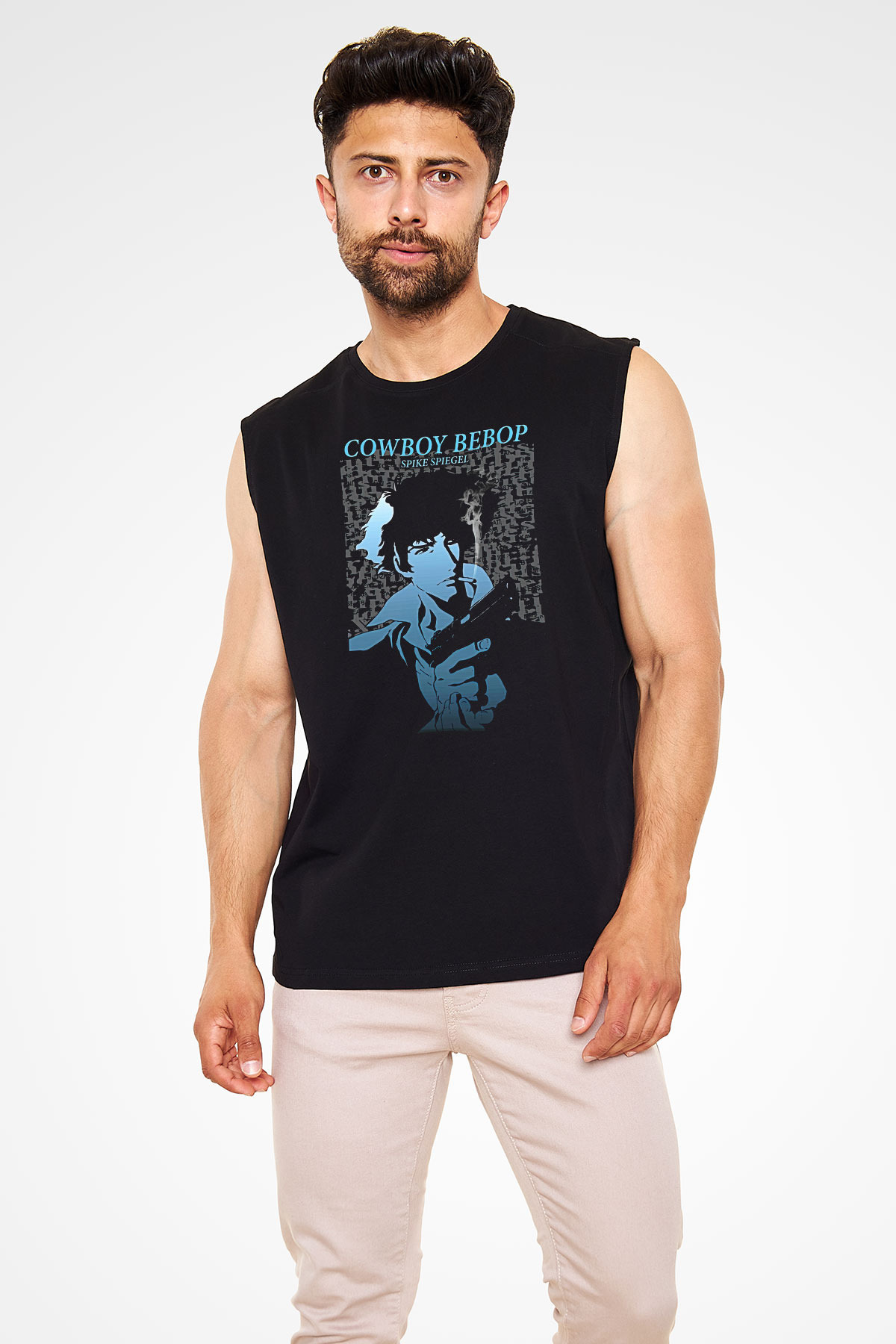 Cowboy Bebop Baskılı Unisex Siyah Kolsuz Tişört - Tshirt