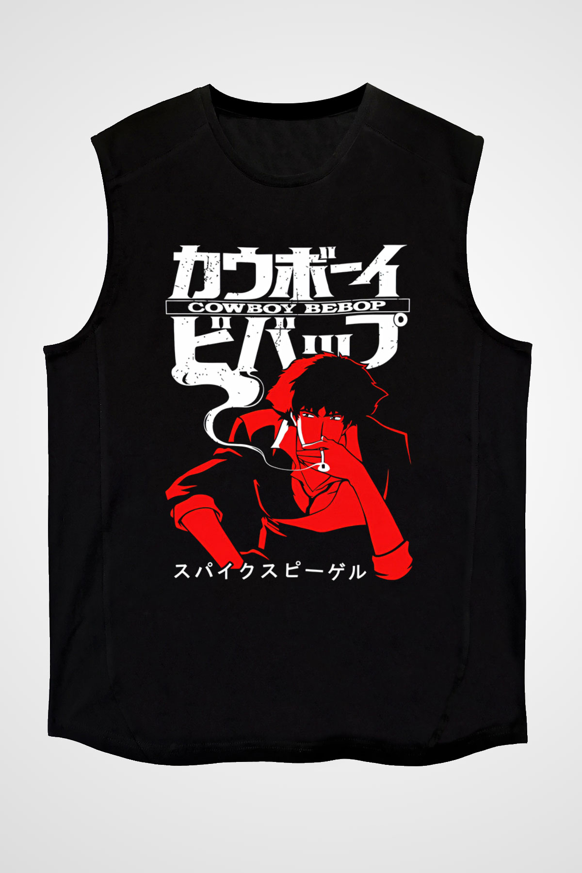 Cowboy Bebop Baskılı Unisex Siyah Kolsuz Tişört - Tshirt
