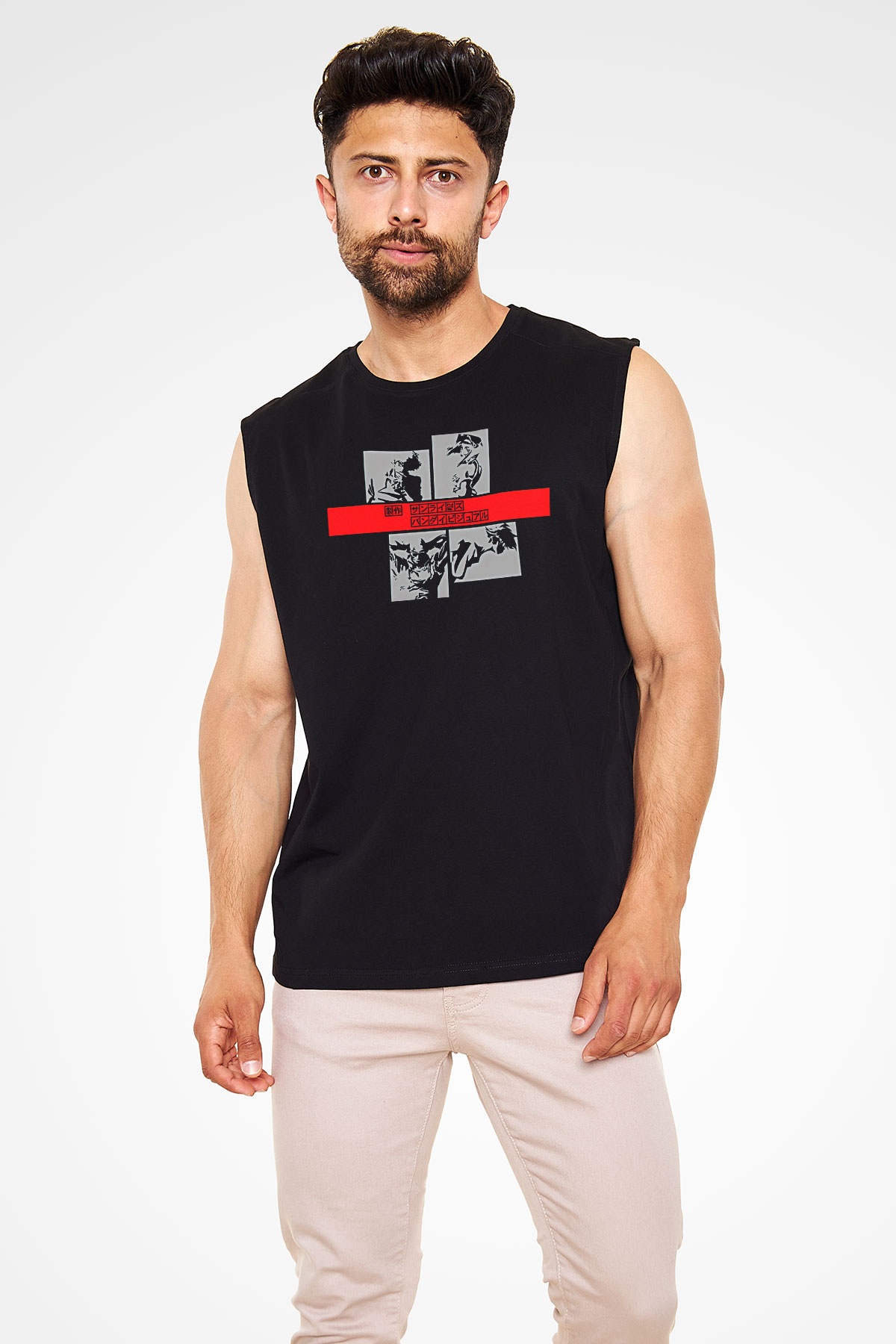 Cowboy Bebop Baskılı Unisex Siyah Kolsuz Tişört - Tshirt