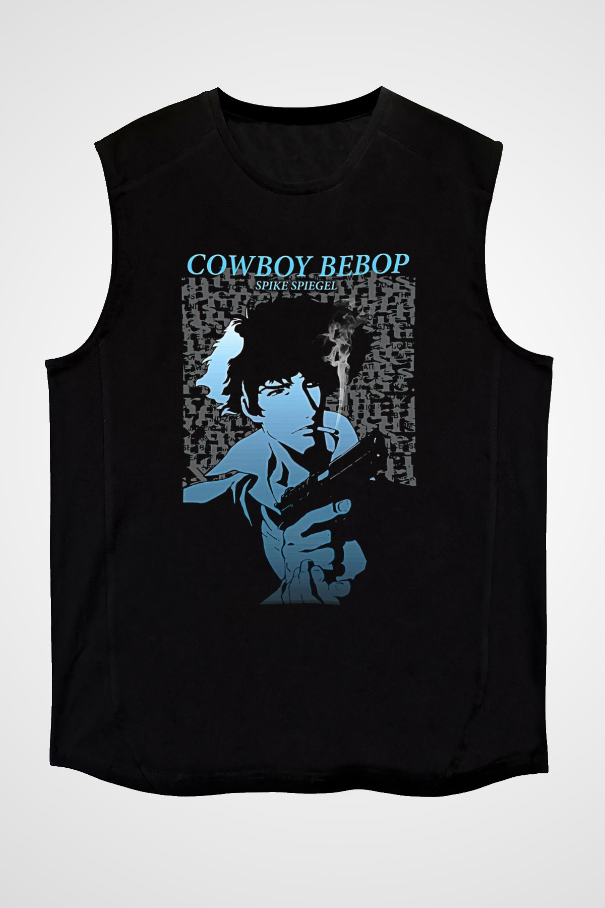 Cowboy Bebop Baskılı Unisex Siyah Kolsuz Tişört - Tshirt