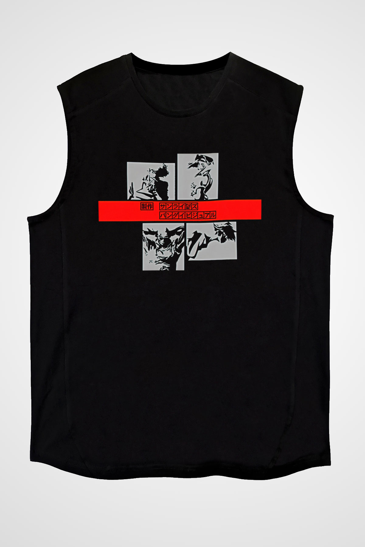 Cowboy Bebop Baskılı Unisex Siyah Kolsuz Tişört - Tshirt