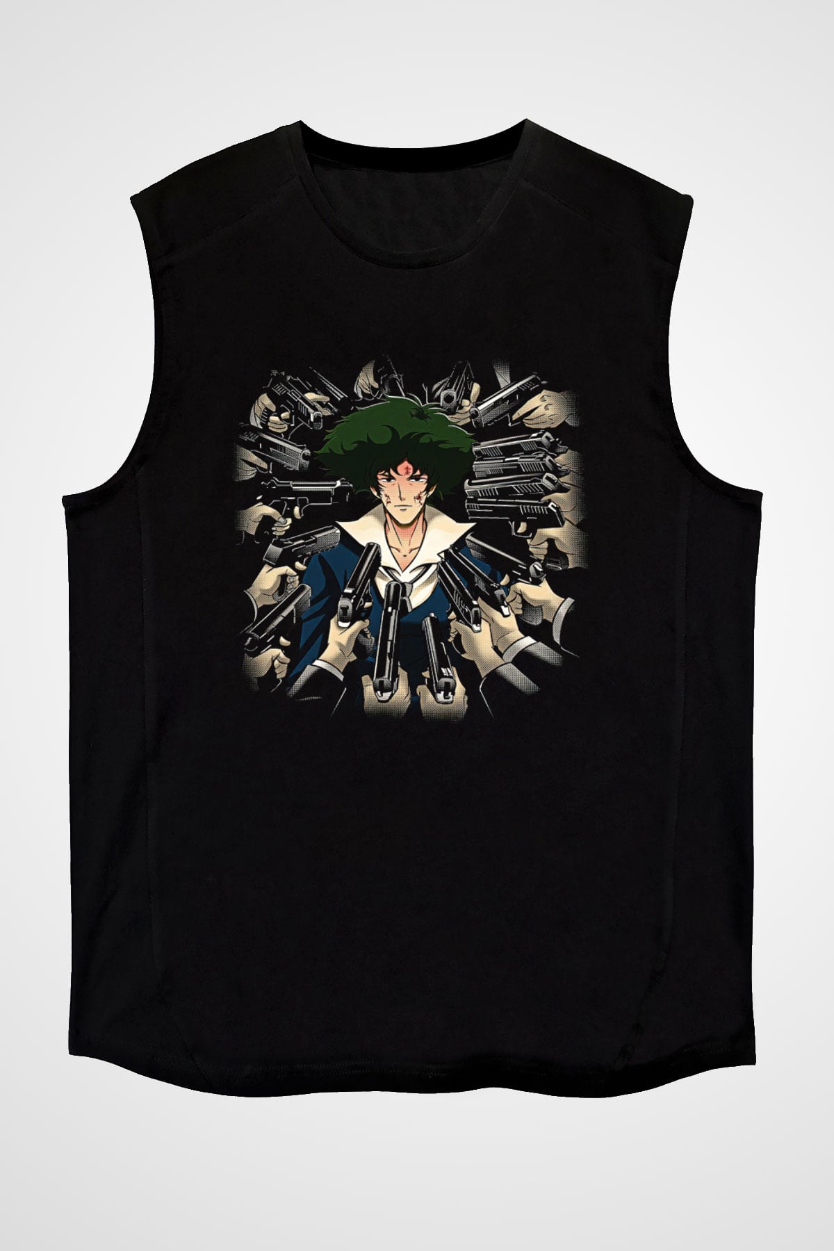 Cowboy Bebop Baskılı Unisex Siyah Kolsuz Tişört - Tshirt