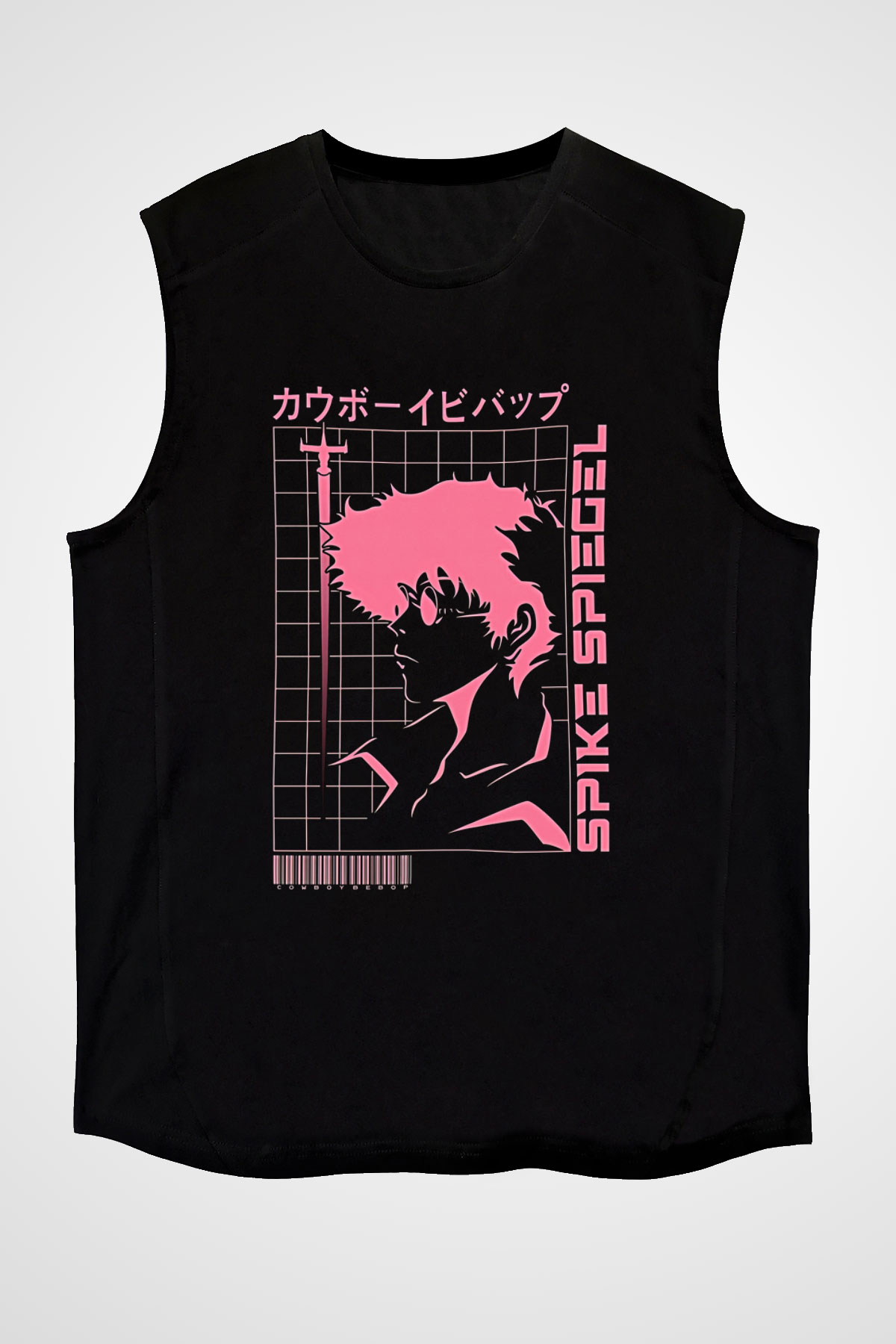 Cowboy Bebop Baskılı Unisex Siyah Kolsuz Tişört - Tshirt