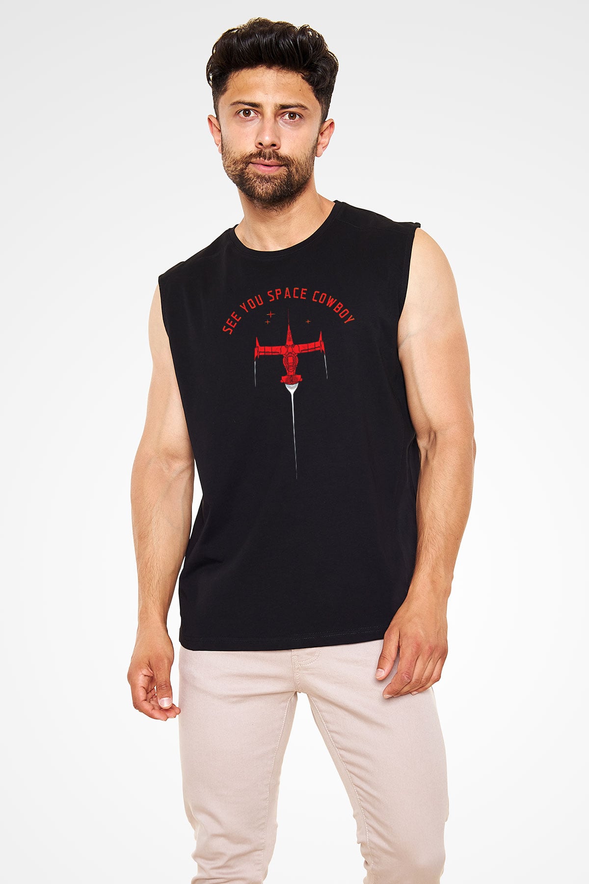 Cowboy Bebop Baskılı Unisex Siyah Kolsuz Tişört - Tshirt