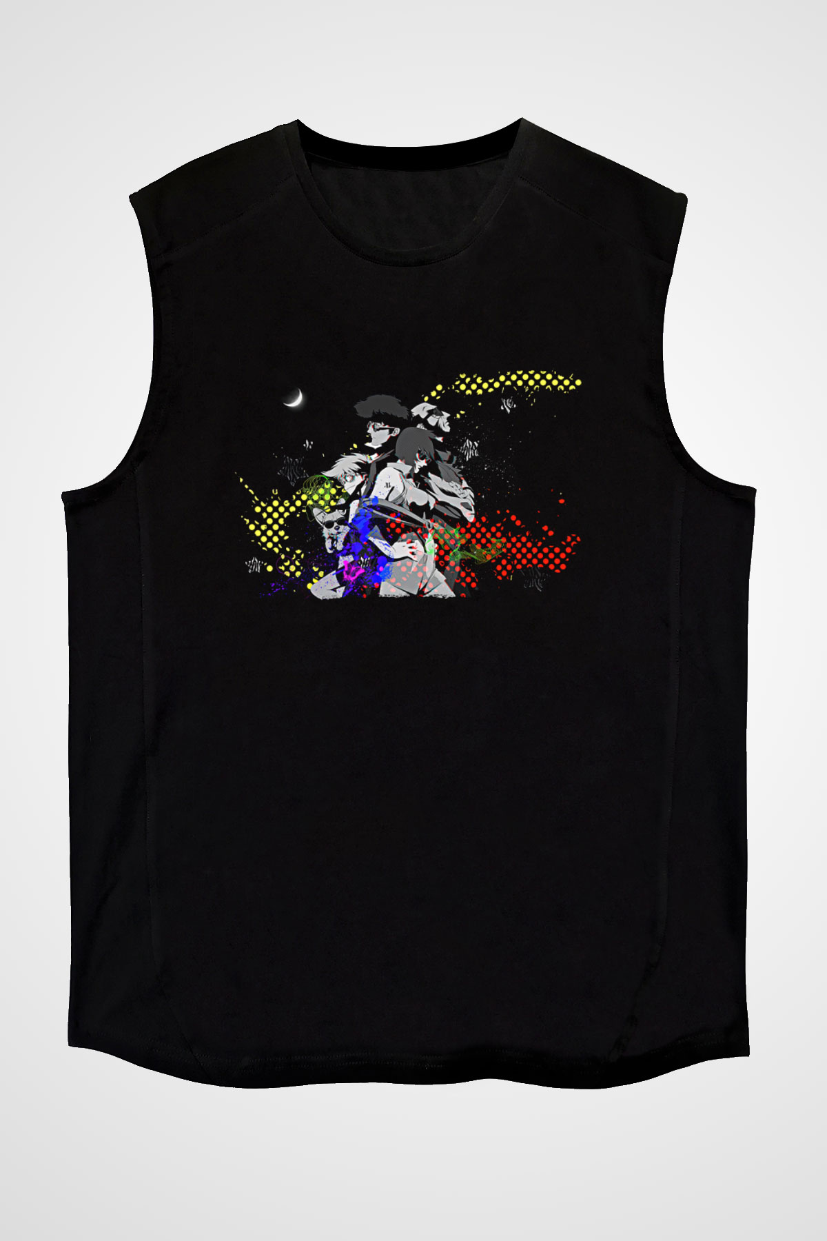 Cowboy Bebop Baskılı Unisex Siyah Kolsuz Tişört - Tshirt