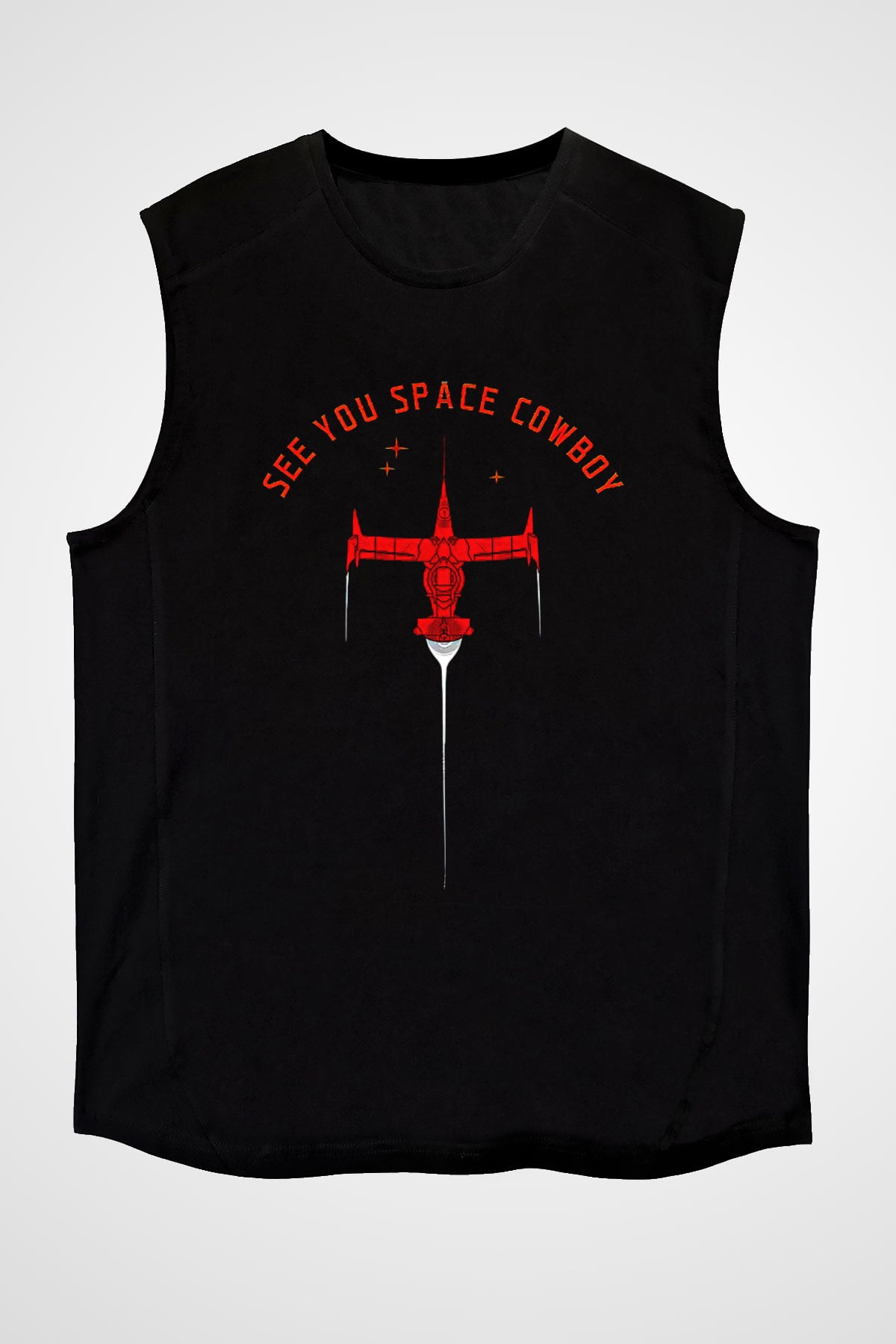 Cowboy Bebop Baskılı Unisex Siyah Kolsuz Tişört - Tshirt