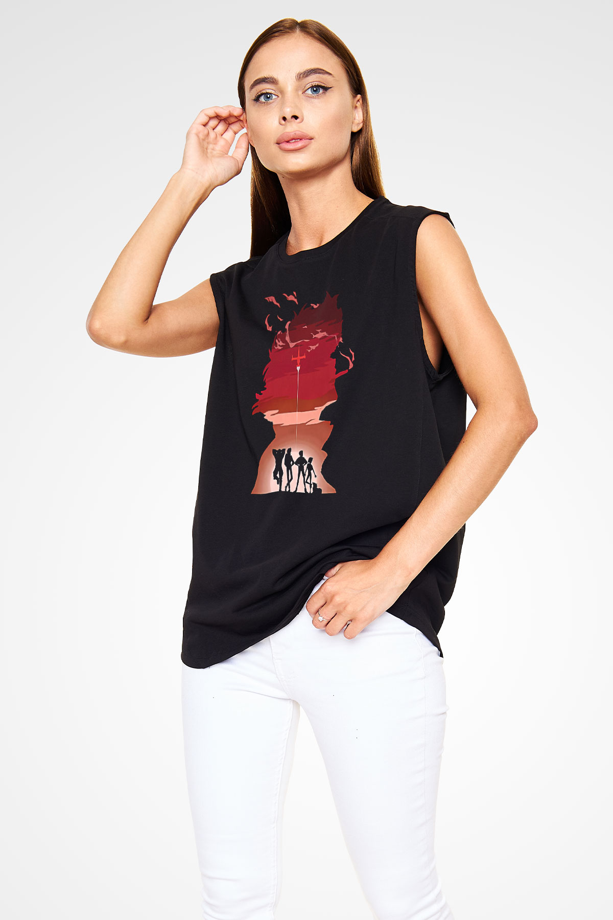Cowboy Bebop Baskılı Unisex Siyah Kolsuz Tişört - Tshirt