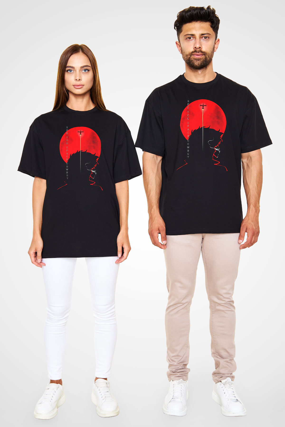 Cowboy Bebop Baskılı Unisex Siyah Oversize Tişört - Tshirt