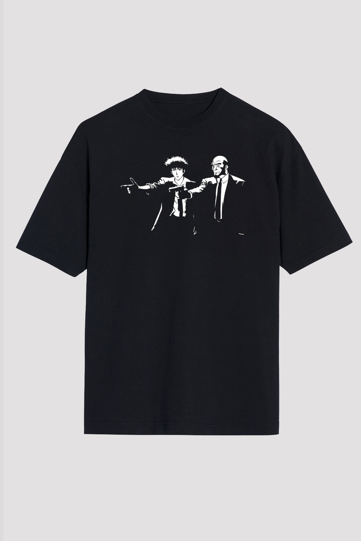 Cowboy Bebop Baskılı Unisex Siyah Oversize Tişört - Tshirt