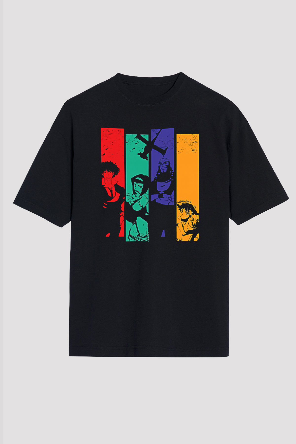 Cowboy Bebop Baskılı Unisex Siyah Oversize Tişört - Tshirt