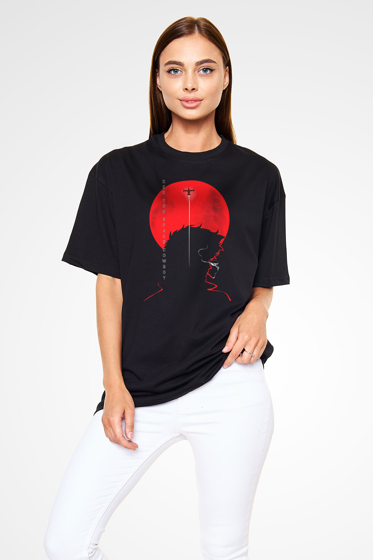 Cowboy Bebop Baskılı Unisex Siyah Oversize Tişört - Tshirt