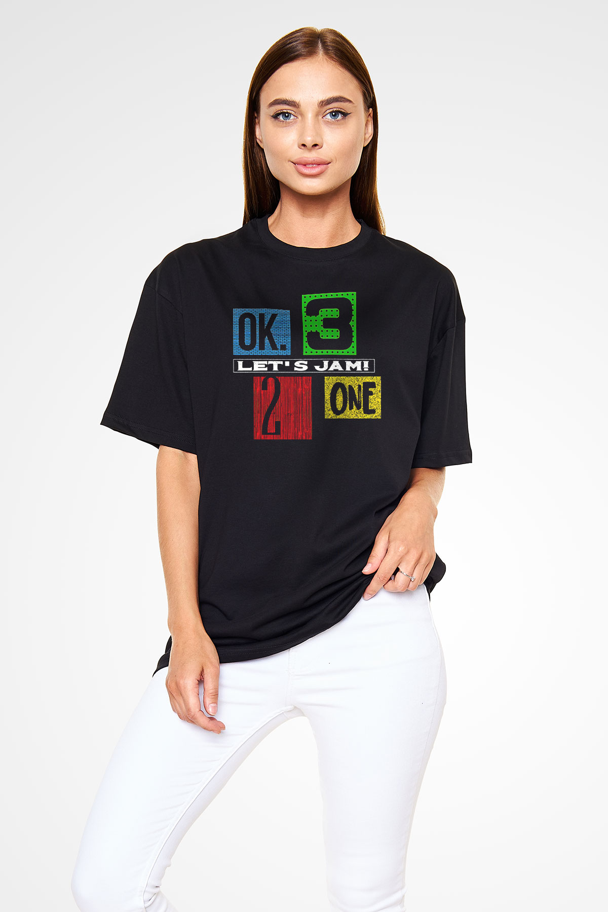Cowboy Bebop Baskılı Unisex Siyah Oversize Tişört - Tshirt