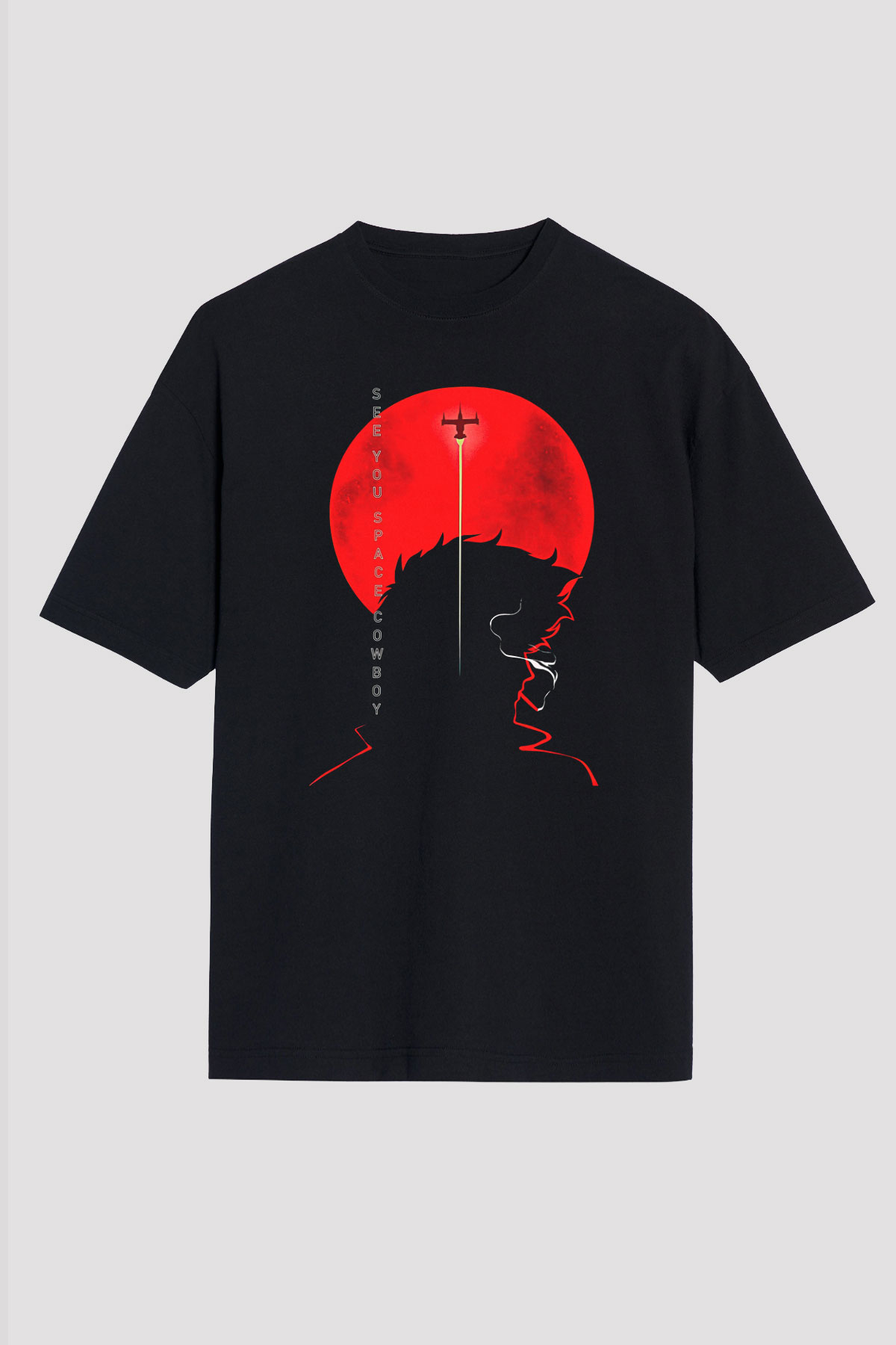 Cowboy Bebop Baskılı Unisex Siyah Oversize Tişört - Tshirt