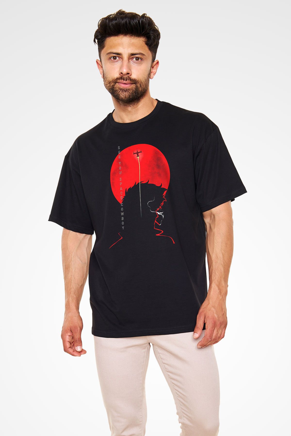 Cowboy Bebop Baskılı Unisex Siyah Oversize Tişört - Tshirt