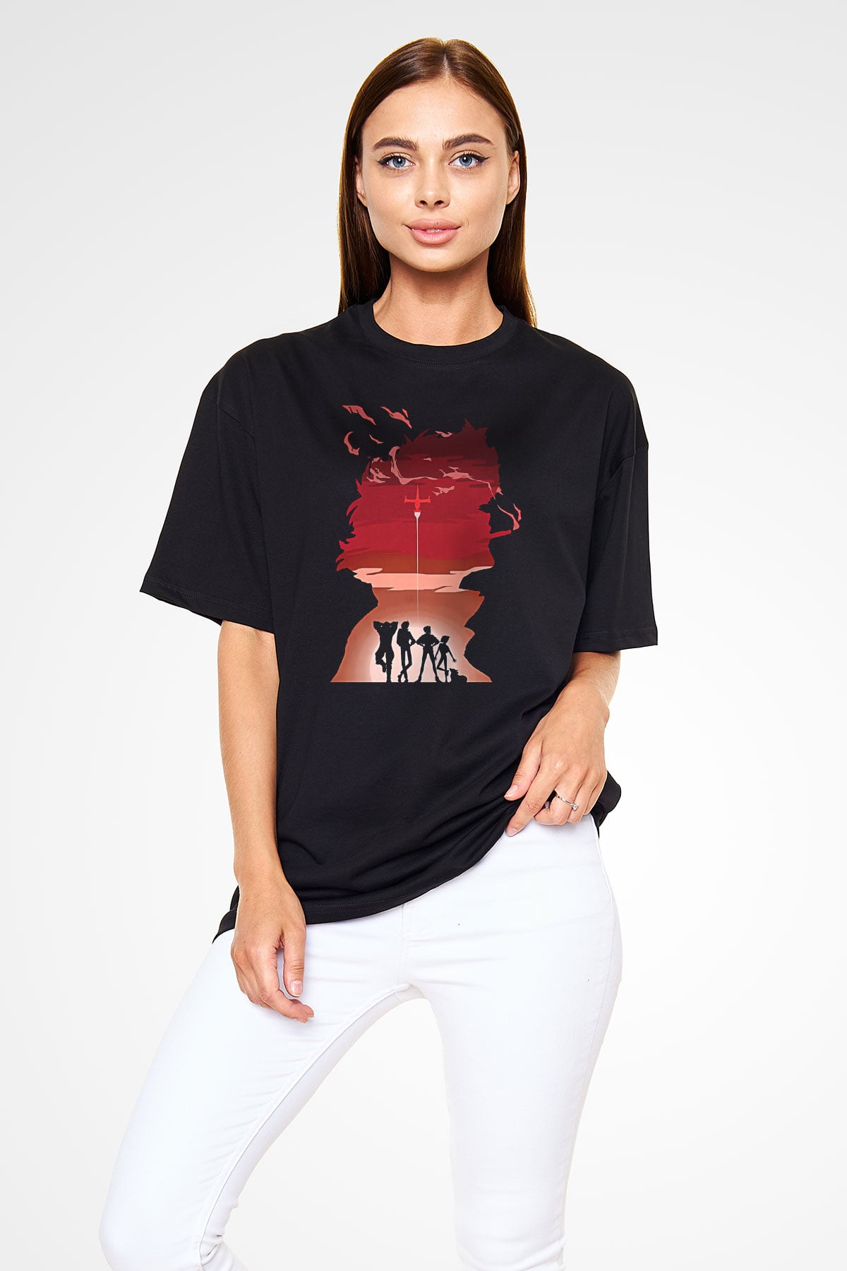 Cowboy Bebop Baskılı Unisex Siyah Oversize Tişört - Tshirt