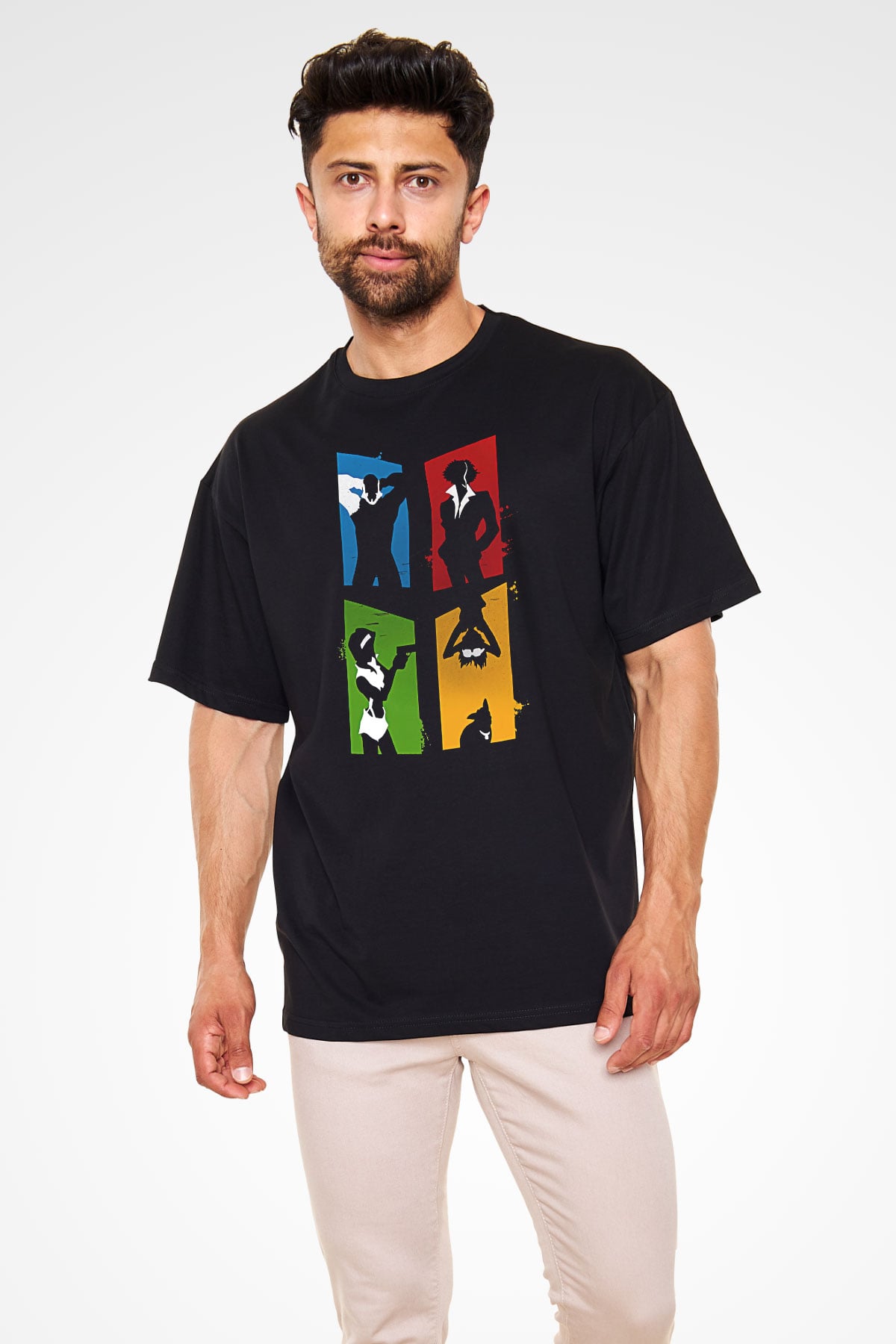 Cowboy Bebop Baskılı Unisex Siyah Oversize Tişört - Tshirt