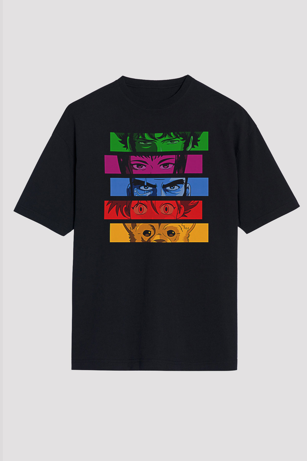 Cowboy Bebop Baskılı Unisex Siyah Oversize Tişört - Tshirt