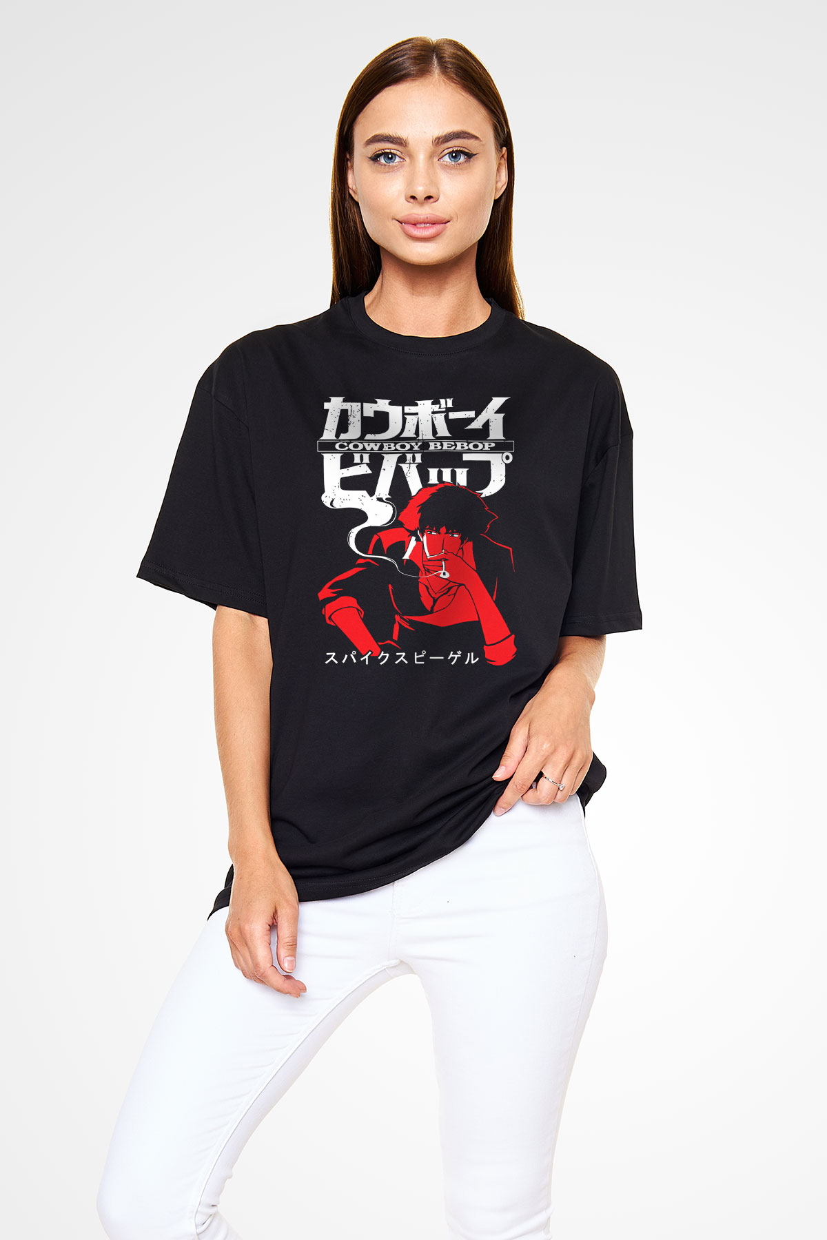 Cowboy Bebop Baskılı Unisex Siyah Oversize Tişört - Tshirt
