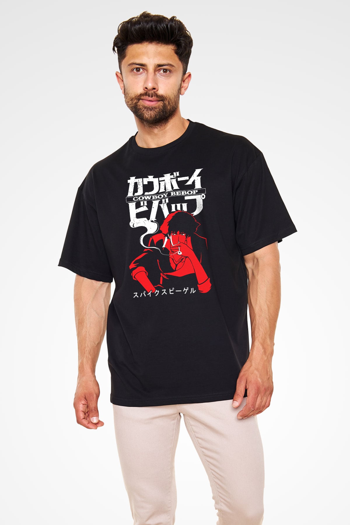 Cowboy Bebop Baskılı Unisex Siyah Oversize Tişört - Tshirt