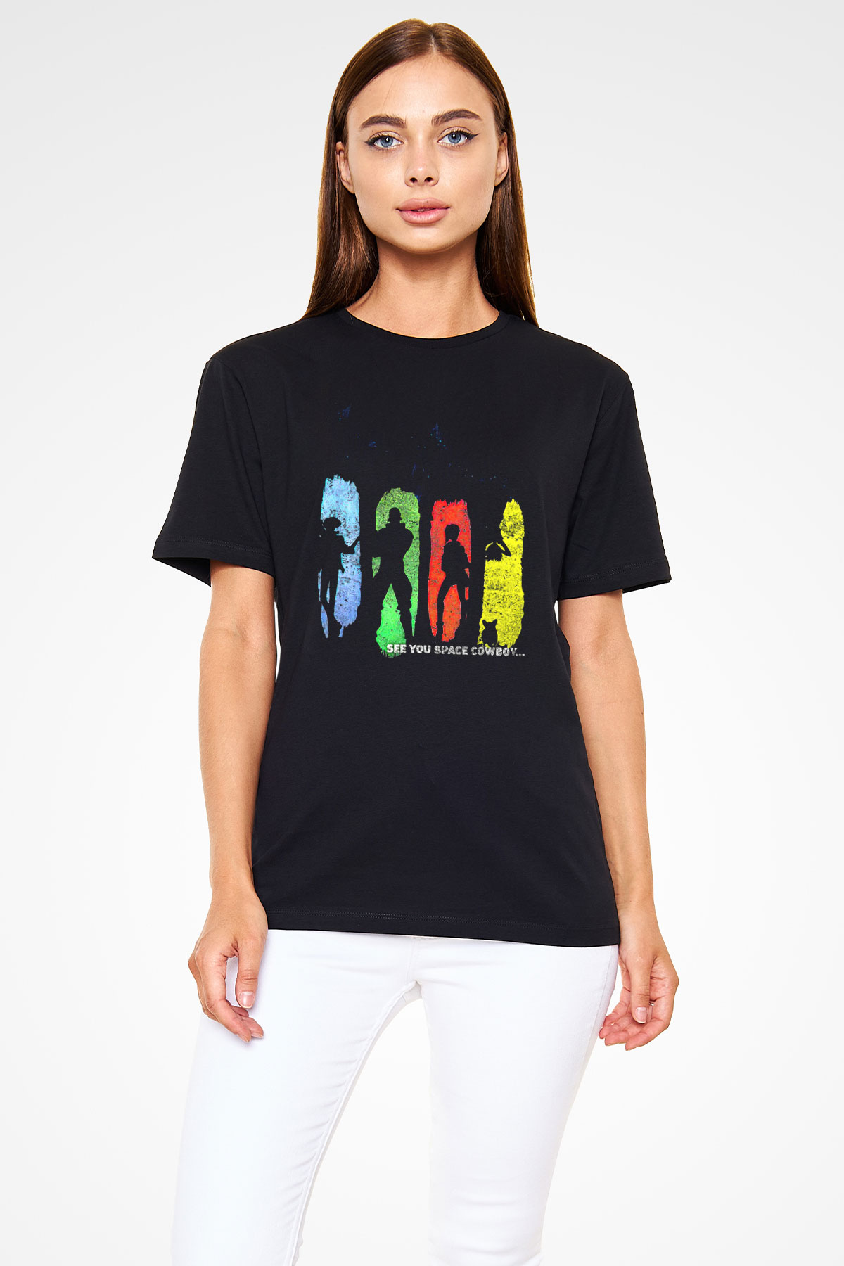 Cowboy Bebop Baskılı Unisex Siyah Tişört - Tshirt