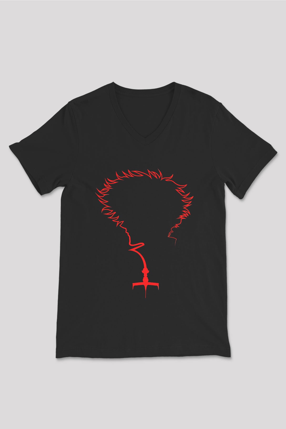 Cowboy Bebop Baskılı Unisex Siyah V Yaka Tişört - Tshirt