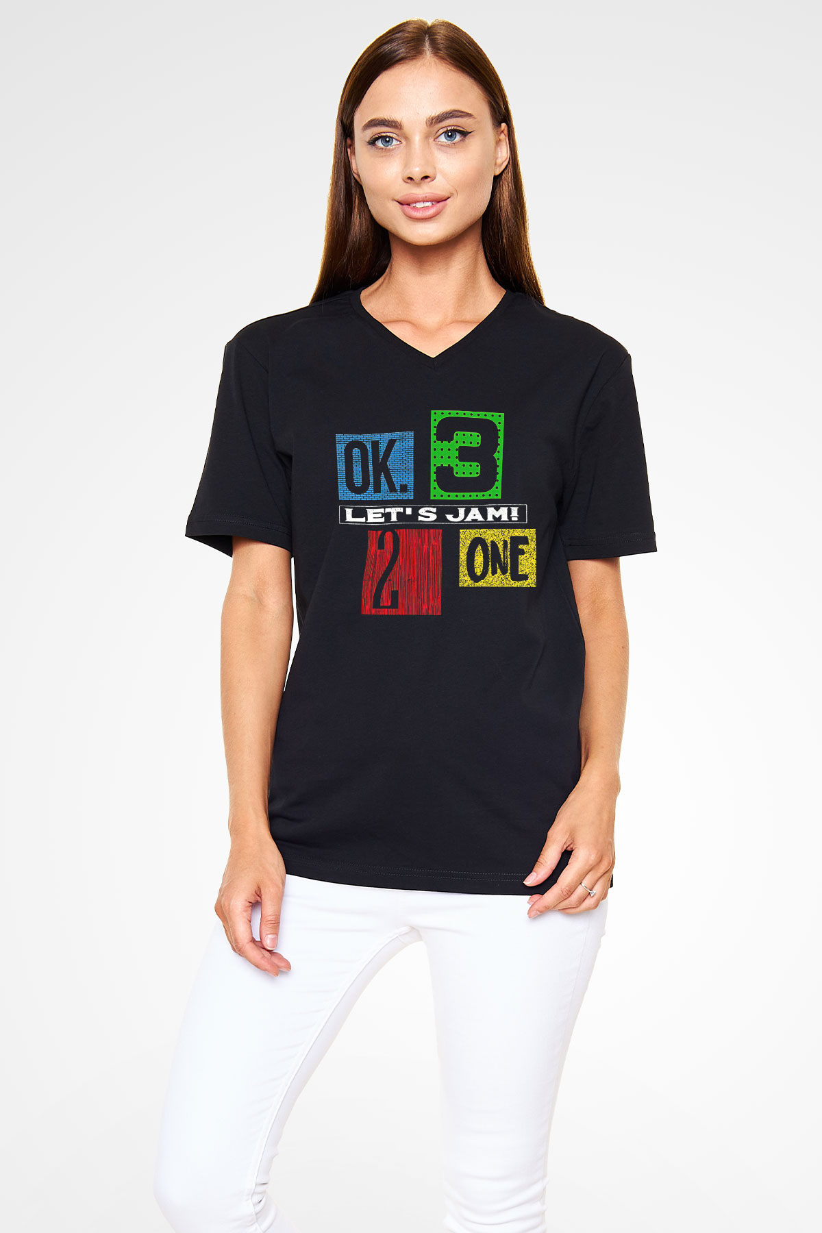 Cowboy Bebop Baskılı Unisex Siyah V Yaka Tişört - Tshirt