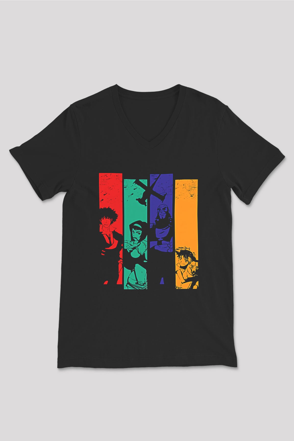 Cowboy Bebop Baskılı Unisex Siyah V Yaka Tişört - Tshirt