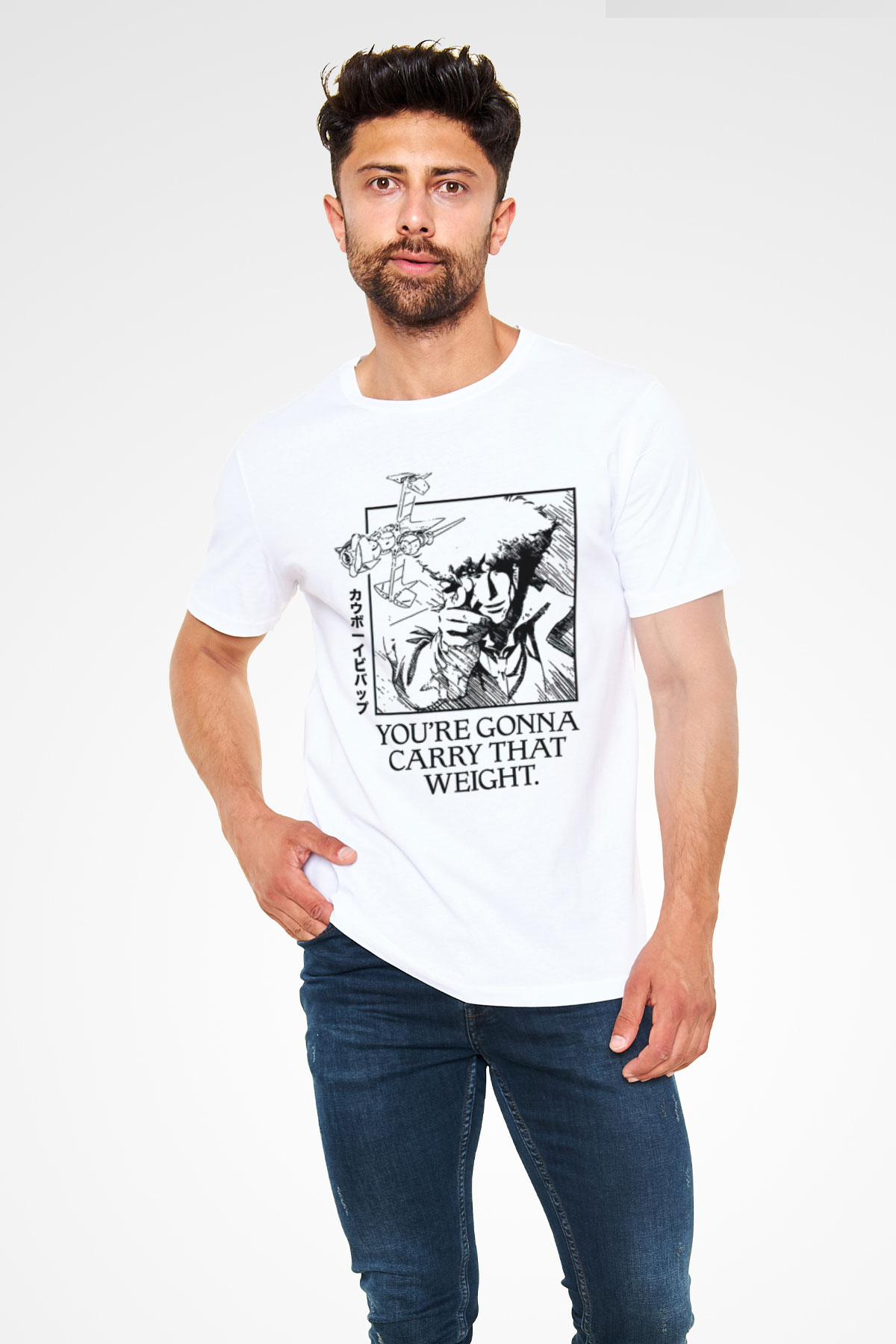 Cowboy Bebop Unisex Baskılı Beyaz Tişört - Tshirt