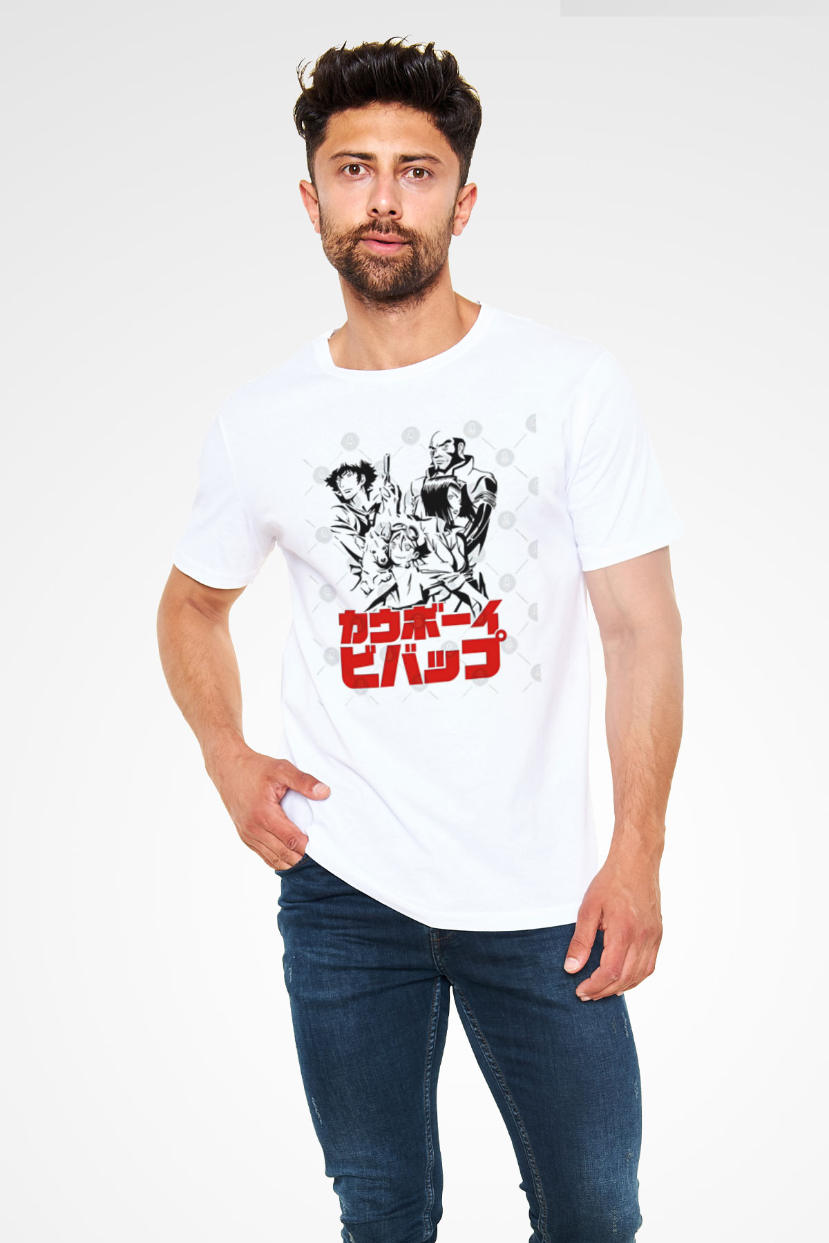 Cowboy Bebop Unisex Baskılı Beyaz Tişört - Tshirt
