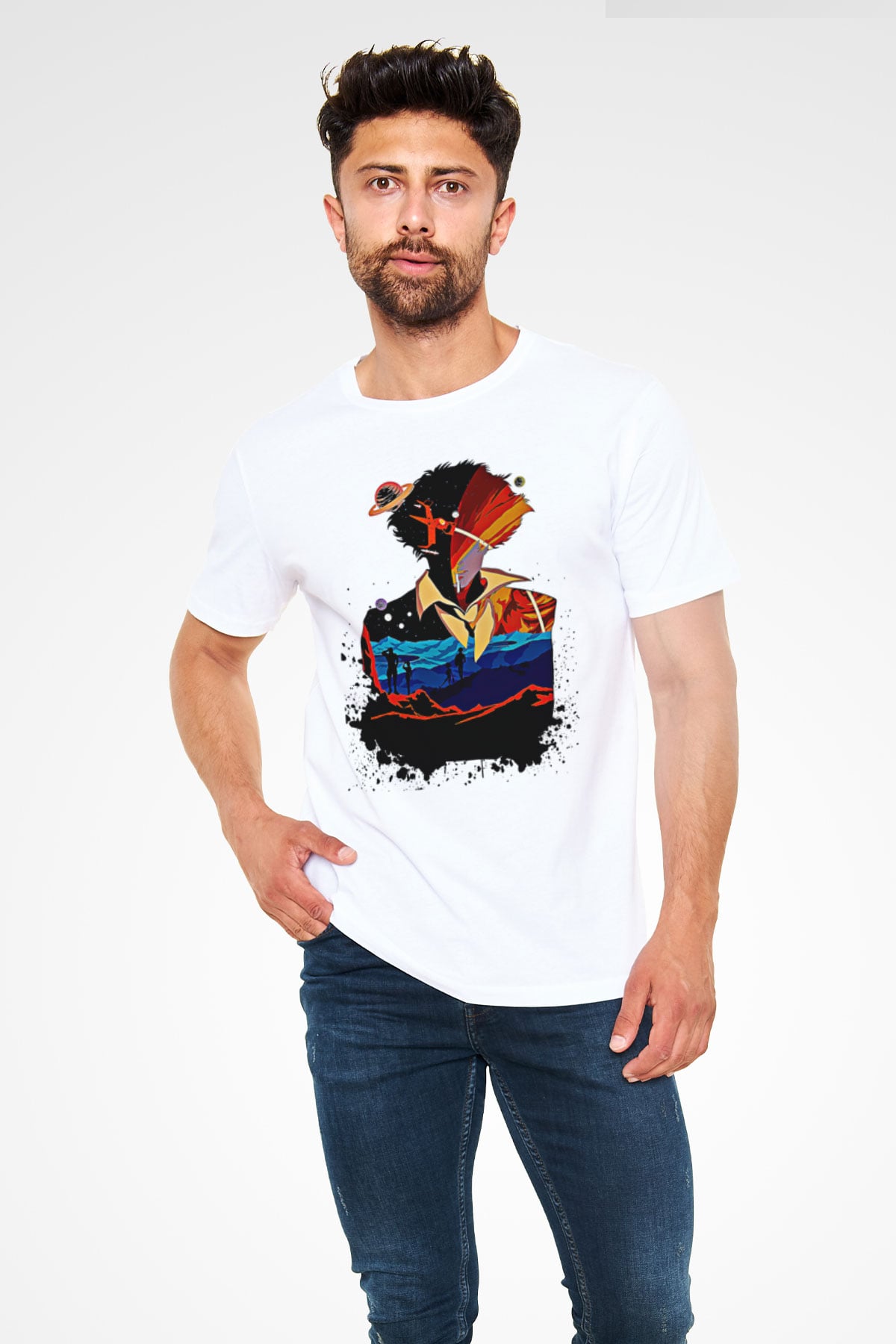 Cowboy Bebop Unisex Baskılı Beyaz Tişört - Tshirt