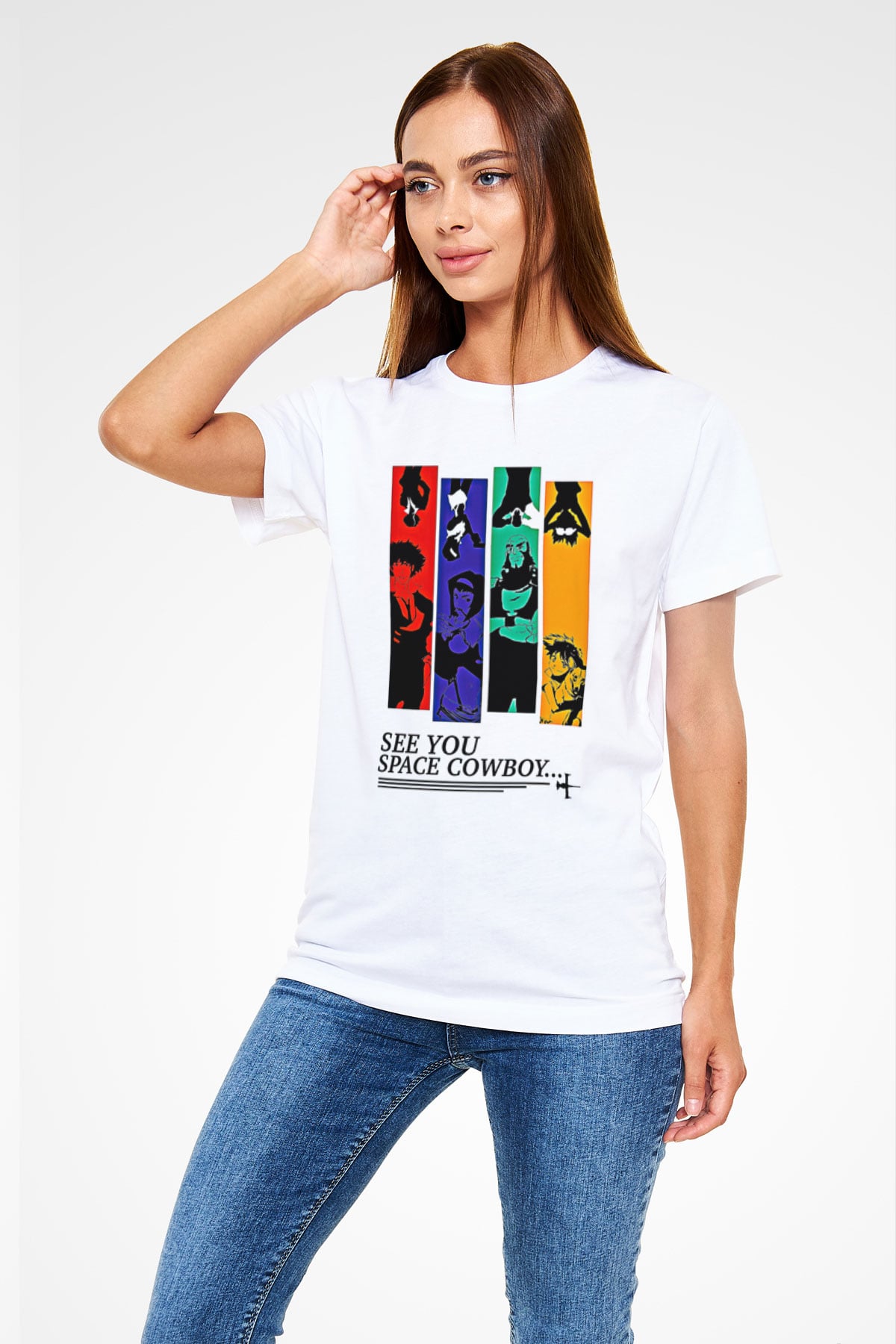 Cowboy Bebop Unisex Baskılı Beyaz Tişört - Tshirt