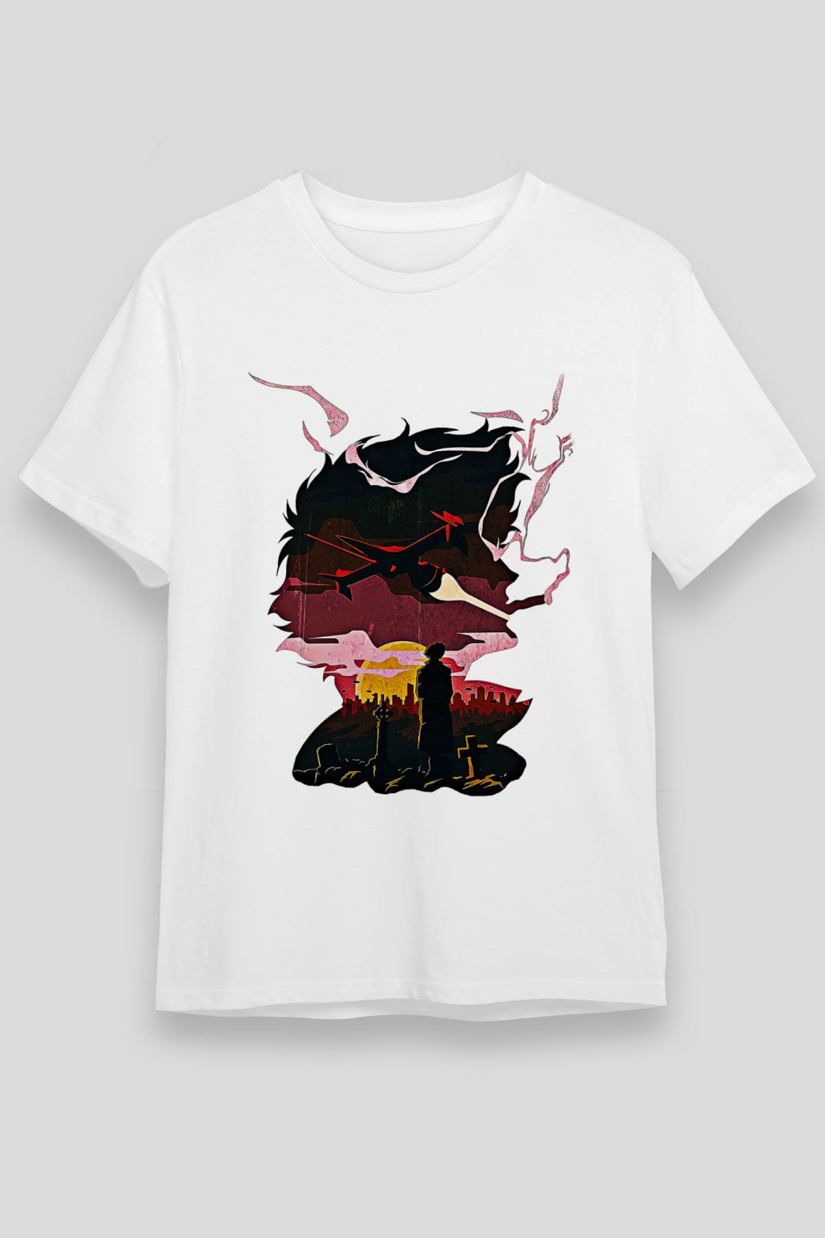 Cowboy Bebop Unisex Baskılı Beyaz Tişört - Tshirt
