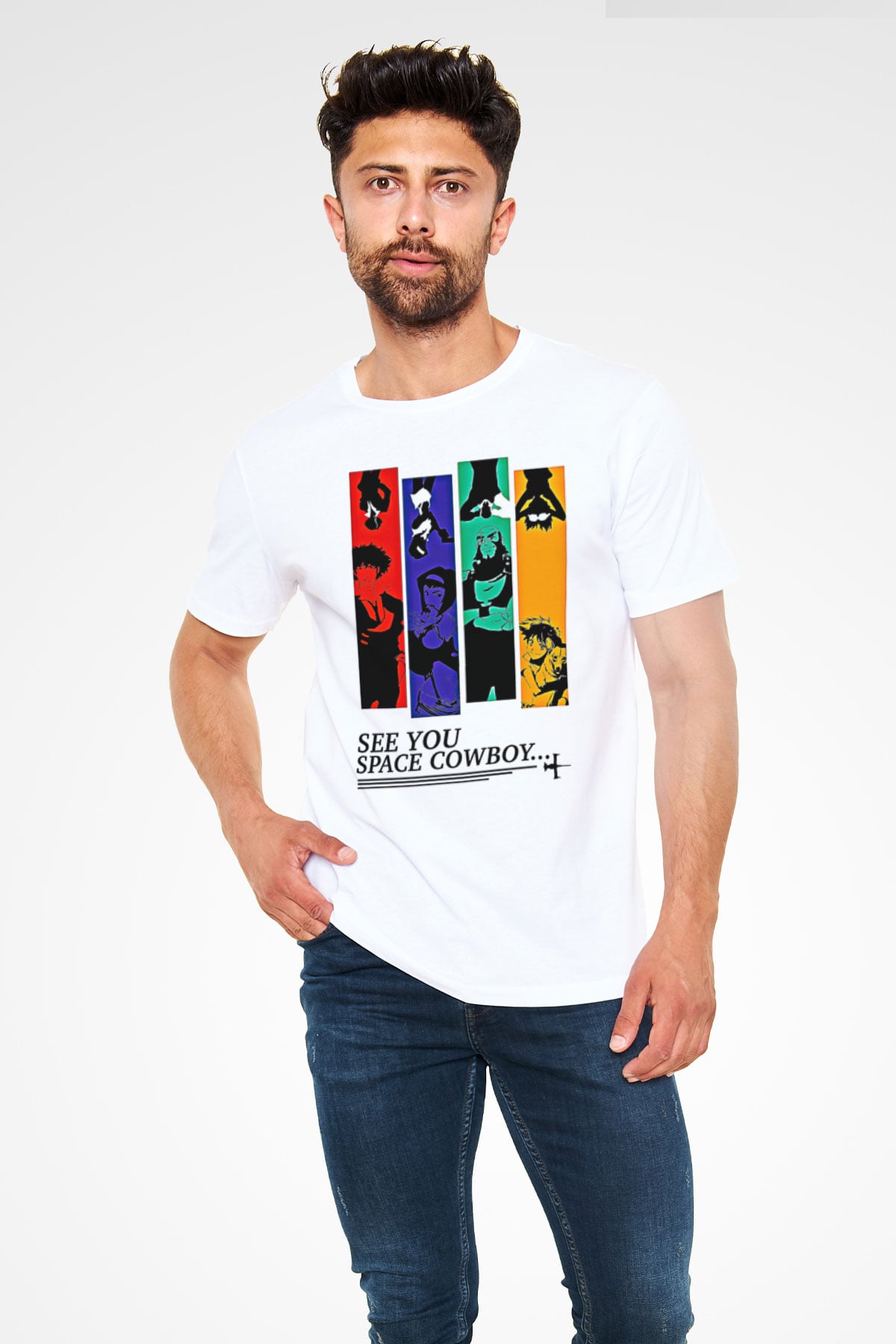 Cowboy Bebop Unisex Baskılı Beyaz Tişört - Tshirt