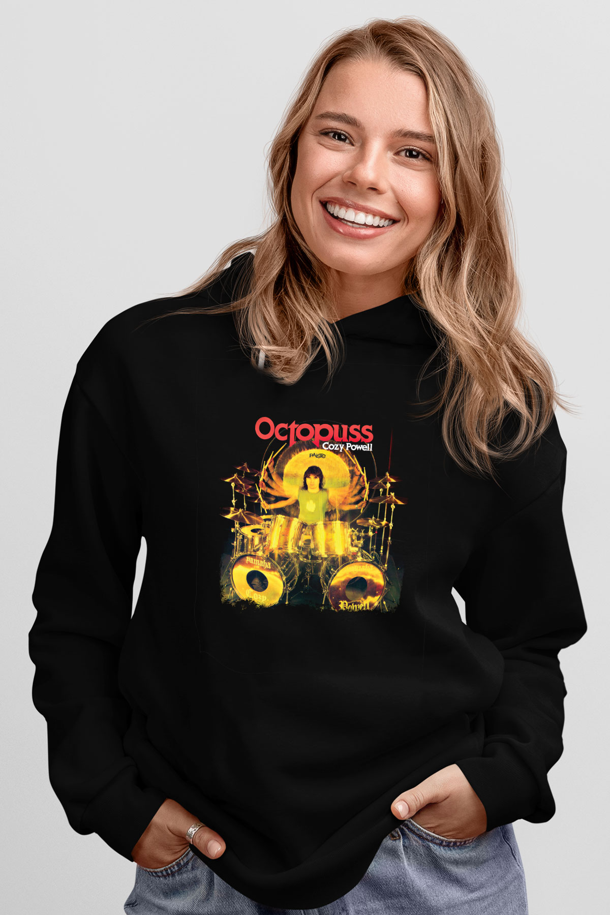 Cozy Powell Baskılı Unisex Siyah Hoodie