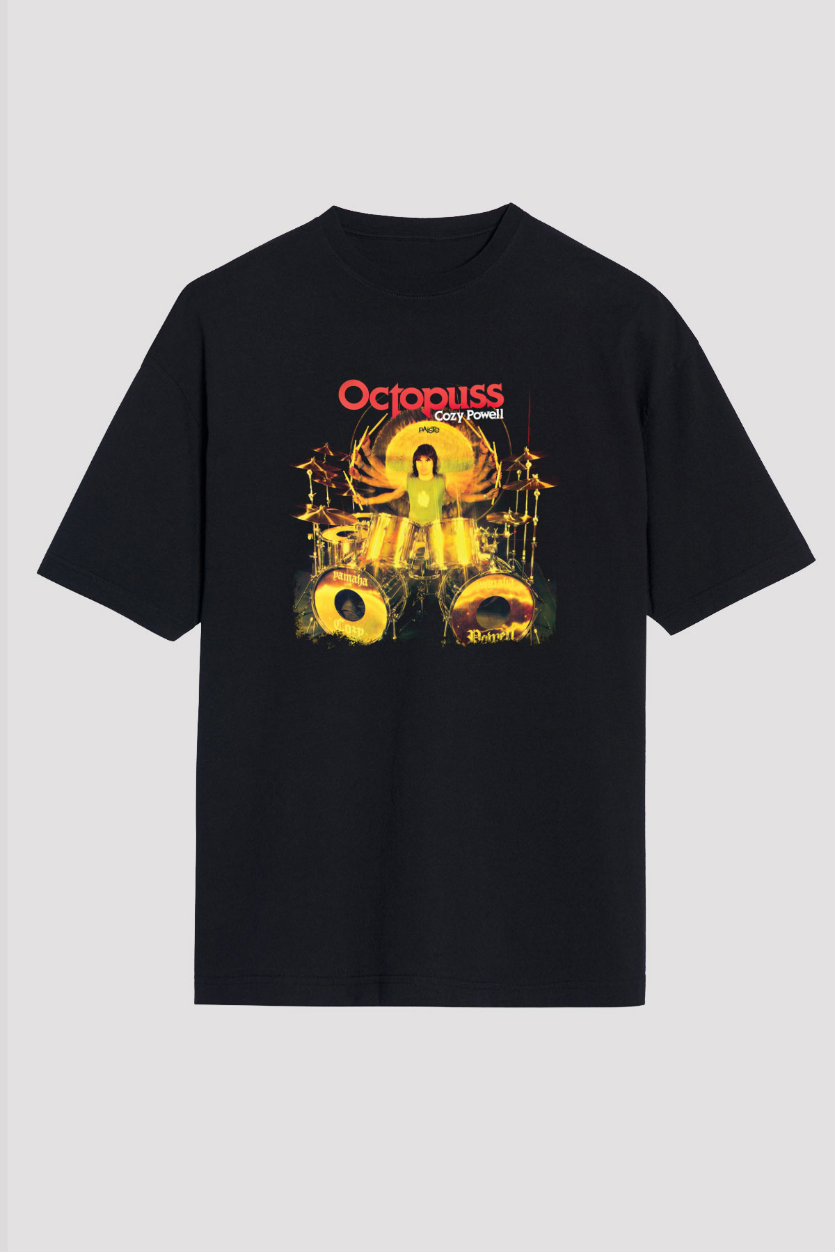 Cozy Powell Baskılı Unisex Siyah Oversize Tişört