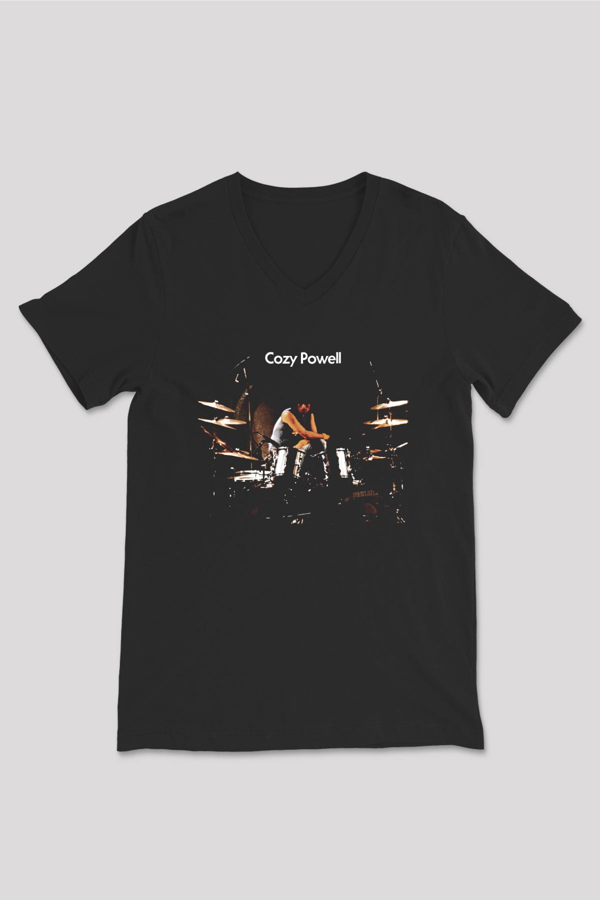Cozy Powell Siyah Unisex V Yaka Tişört T-Shirt
