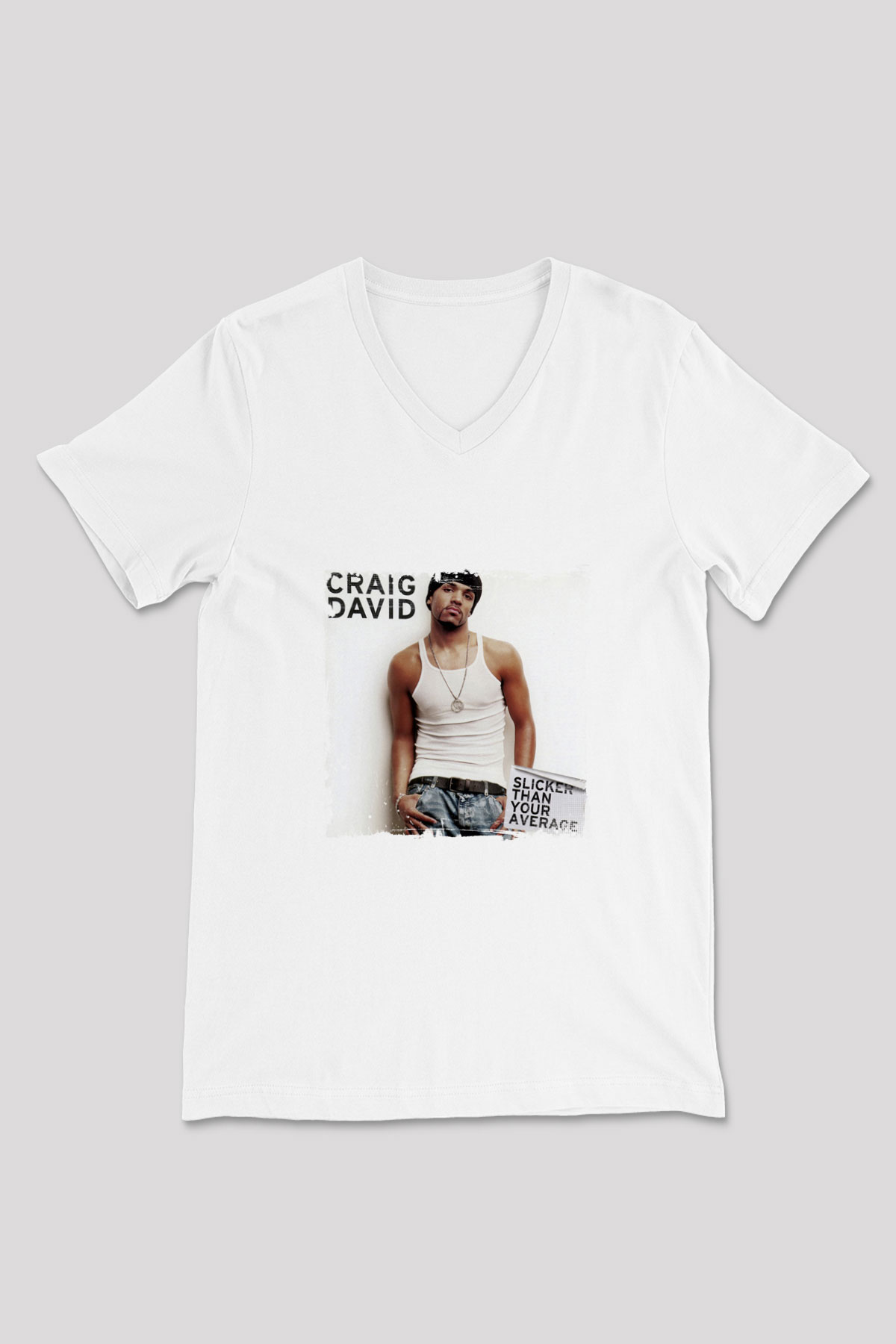 Craig David Baskılı Beyaz V Yaka Unisex Tişört