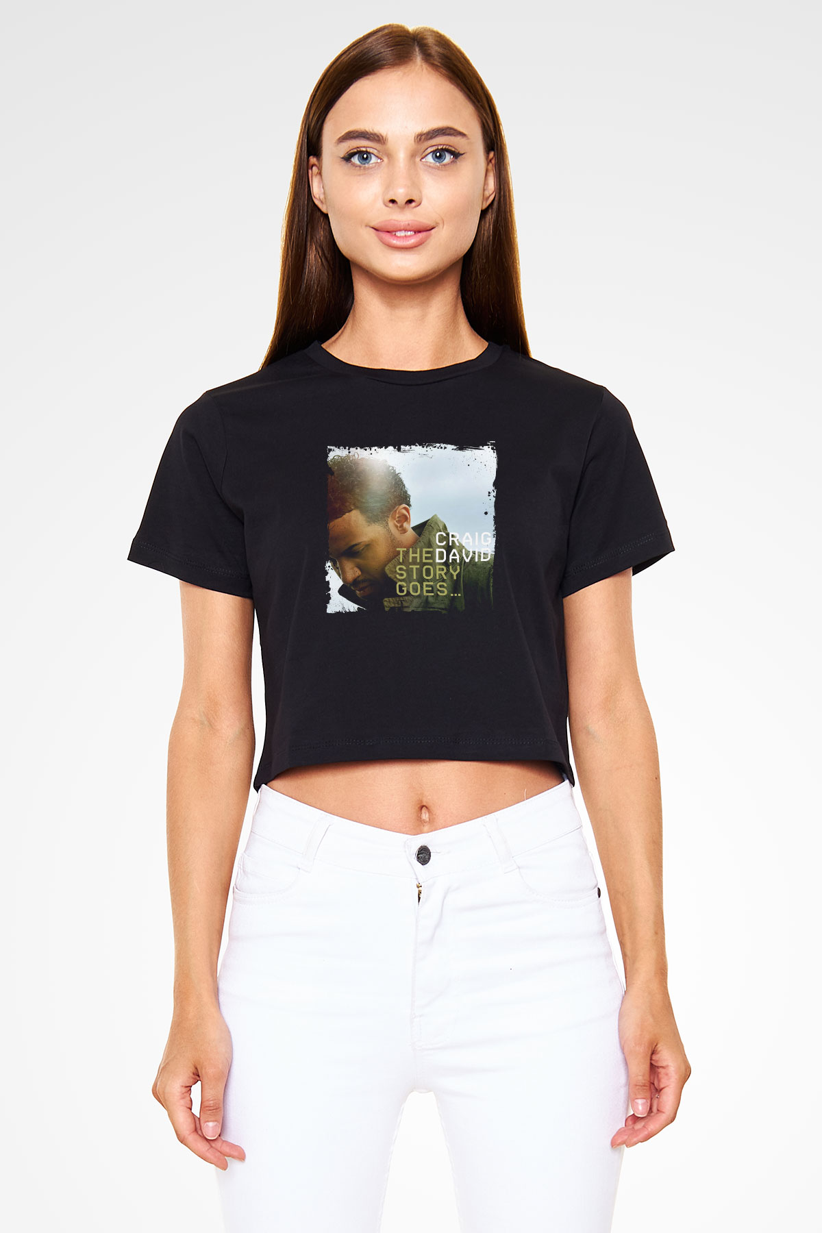 Craig David Baskılı Crop Top Siyah Kadın Tişört