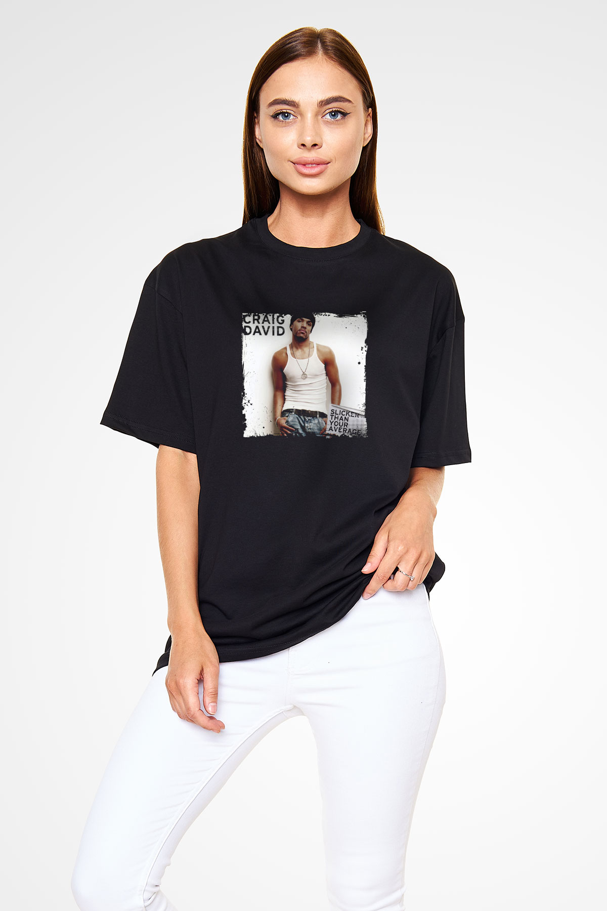 Craig David Baskılı Unisex Oversize Siyah Tişört