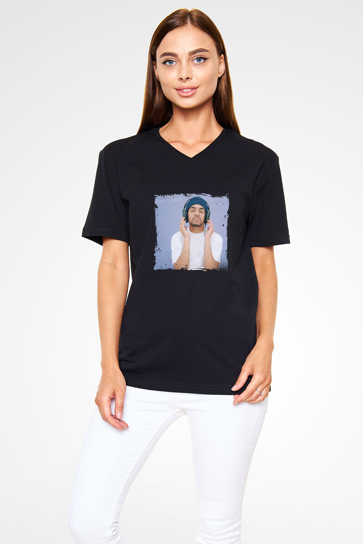 Craig David Baskılı Unisex Siyah V Yaka Tişört