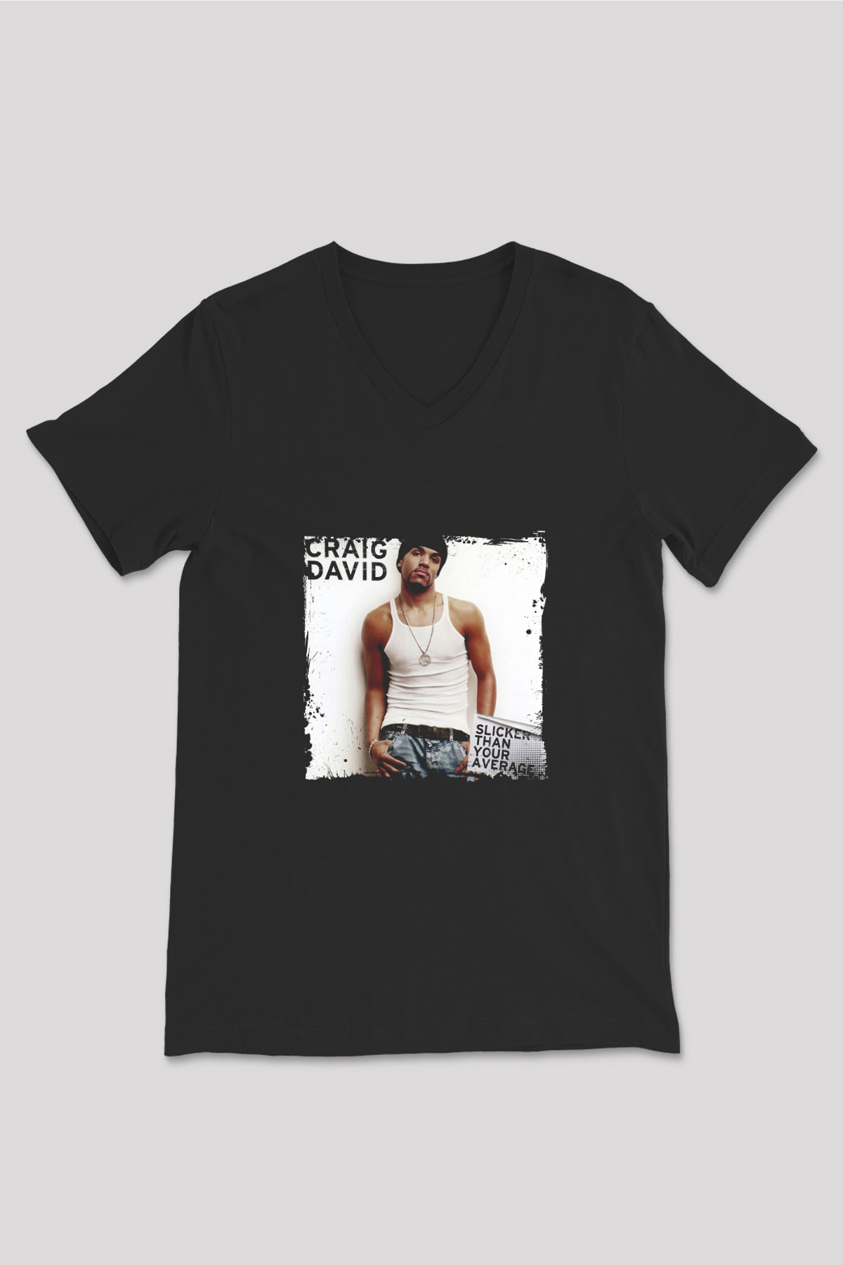 Craig David Baskılı Unisex Siyah V Yaka Tişört