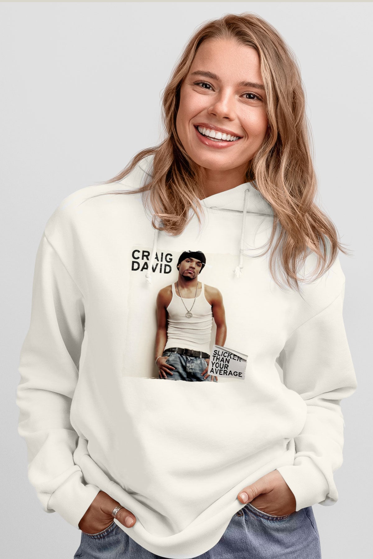 Craig David Beyaz Unisex Kapüşonlu Sweatshirt