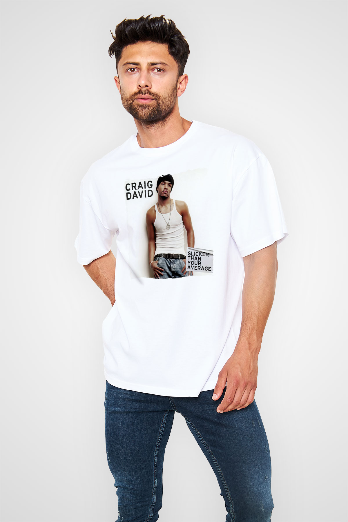 Craig David Beyaz Oversize Tişört Oversize T-shirt - TişörtFabrikası