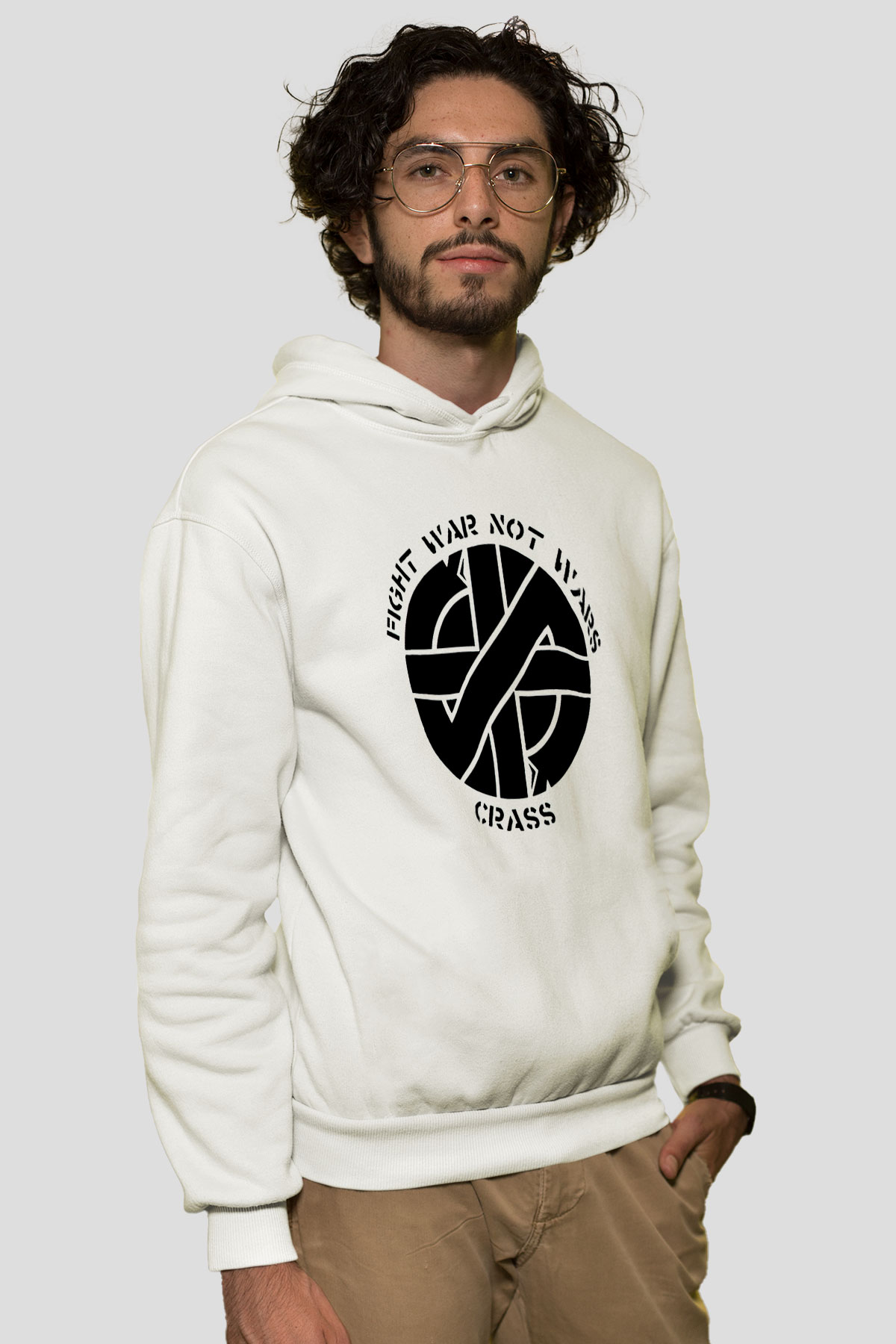 Crass Beyaz Unisex Kapşonlu Sweatshirt