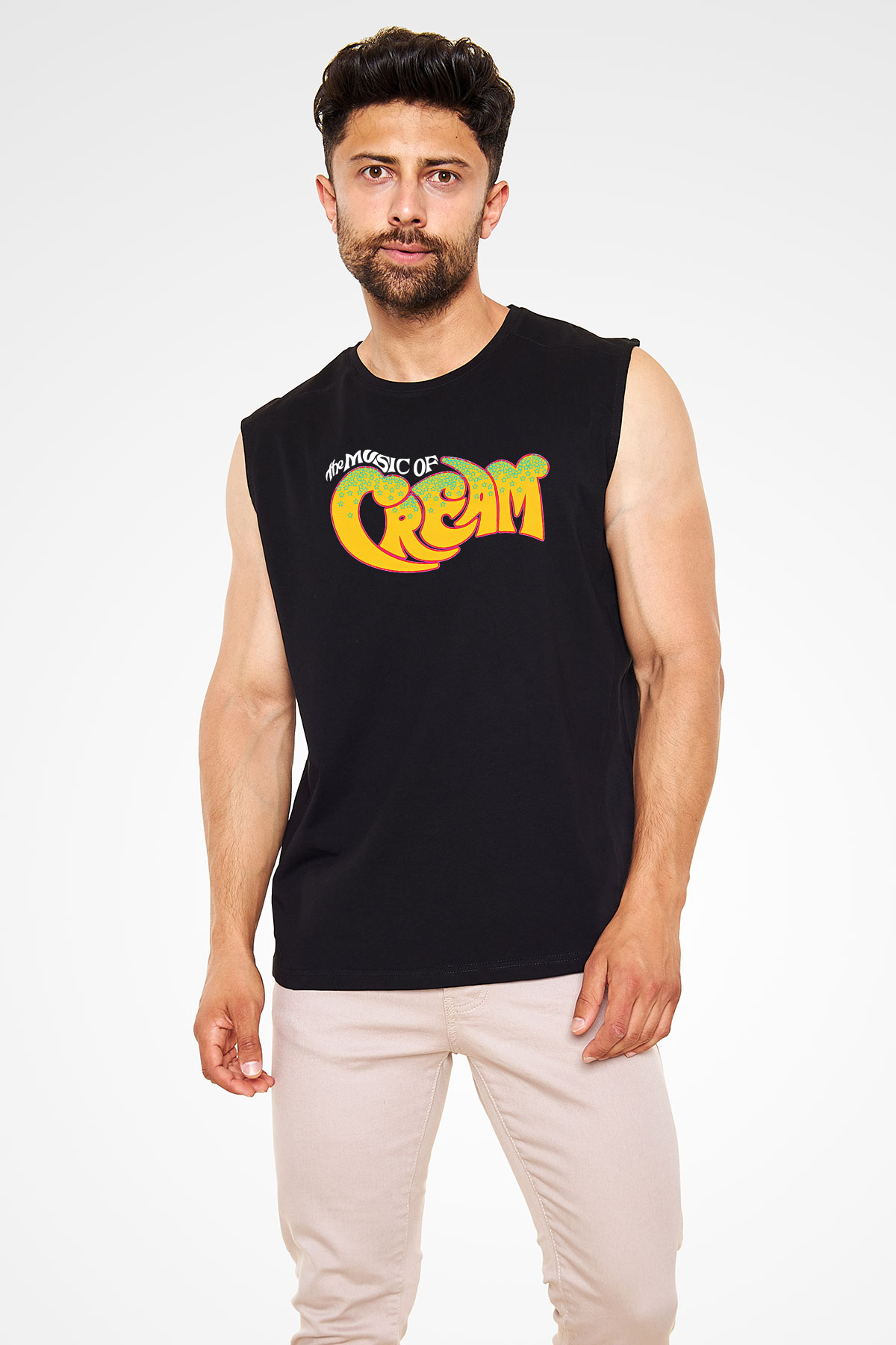 Cream Baskılı Unisex Siyah Kolsuz Tişört - Tshirt