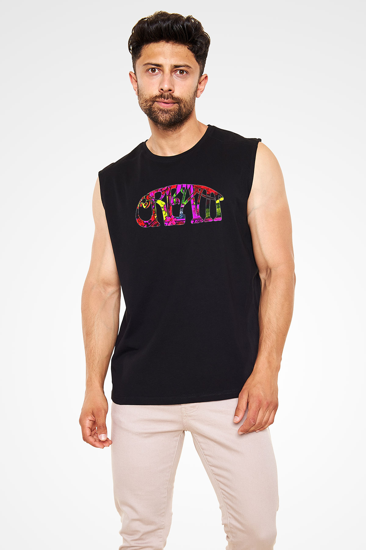 Cream Baskılı Unisex Siyah Kolsuz Tişört - Tshirt