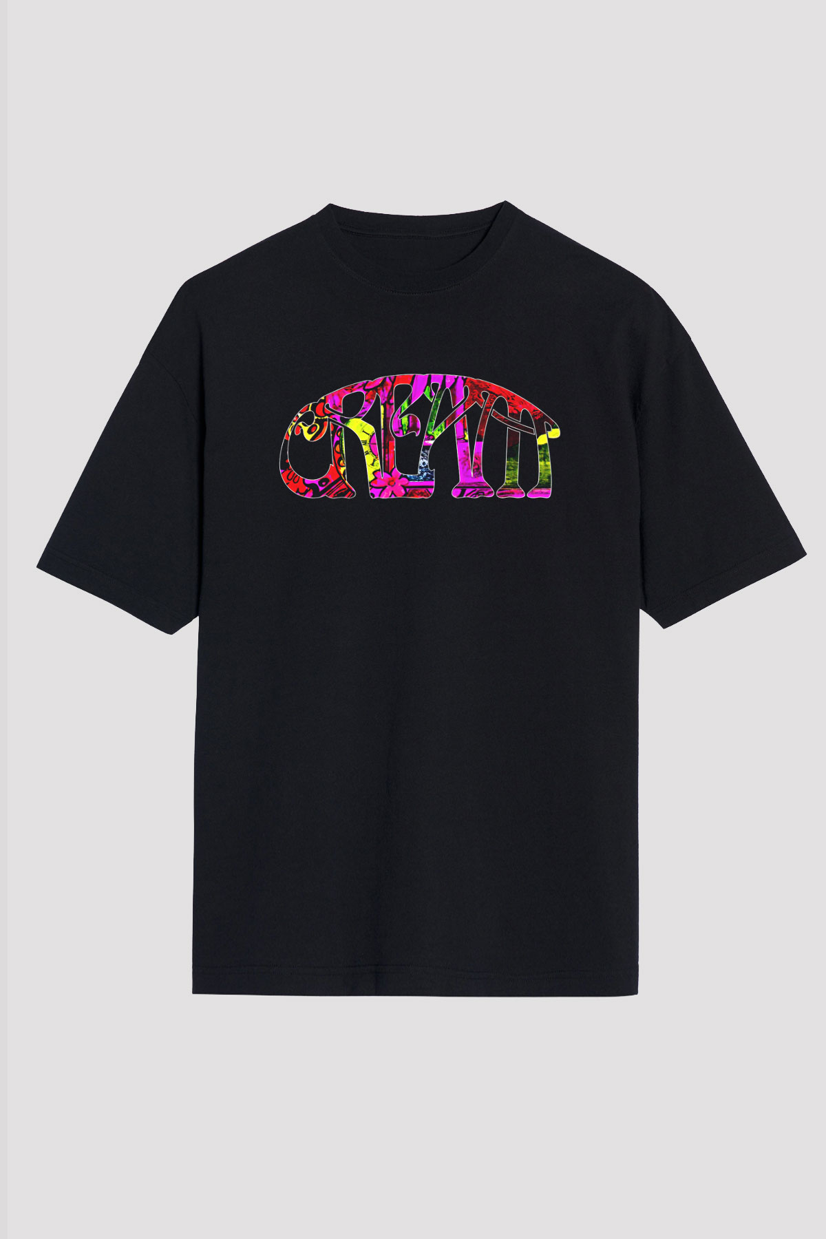 Cream Baskılı Unisex Siyah Oversize Tişört - Tshirt