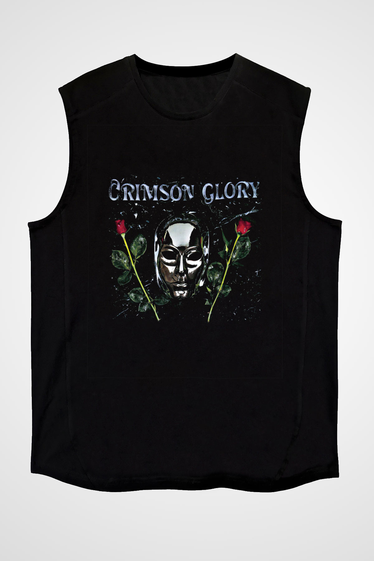 Crimson Glory Baskılı Unisex Siyah Kolsuz Tişört